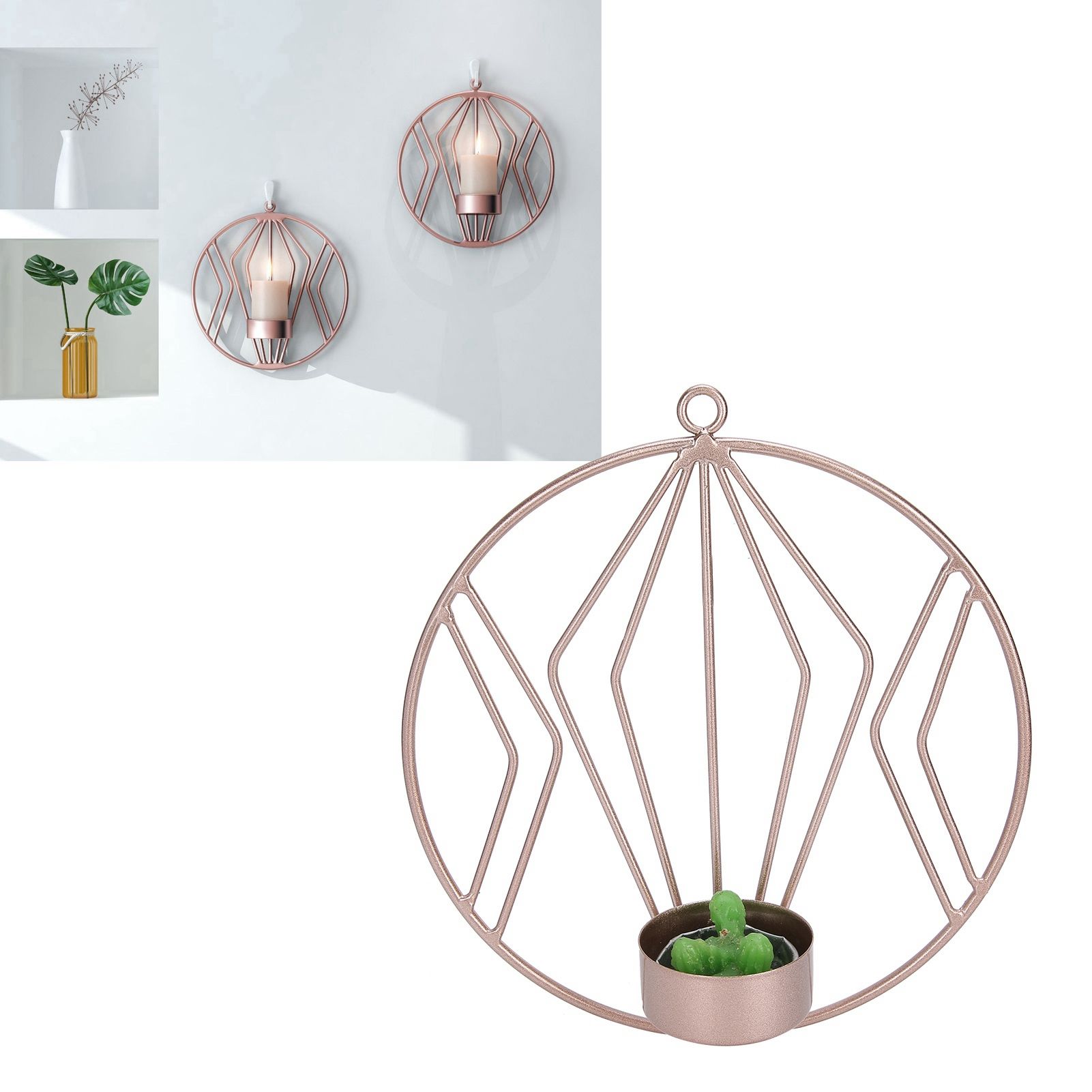Candle Holder Innovative Geometric Round Wall Mounted Candlestick Ornament view 11