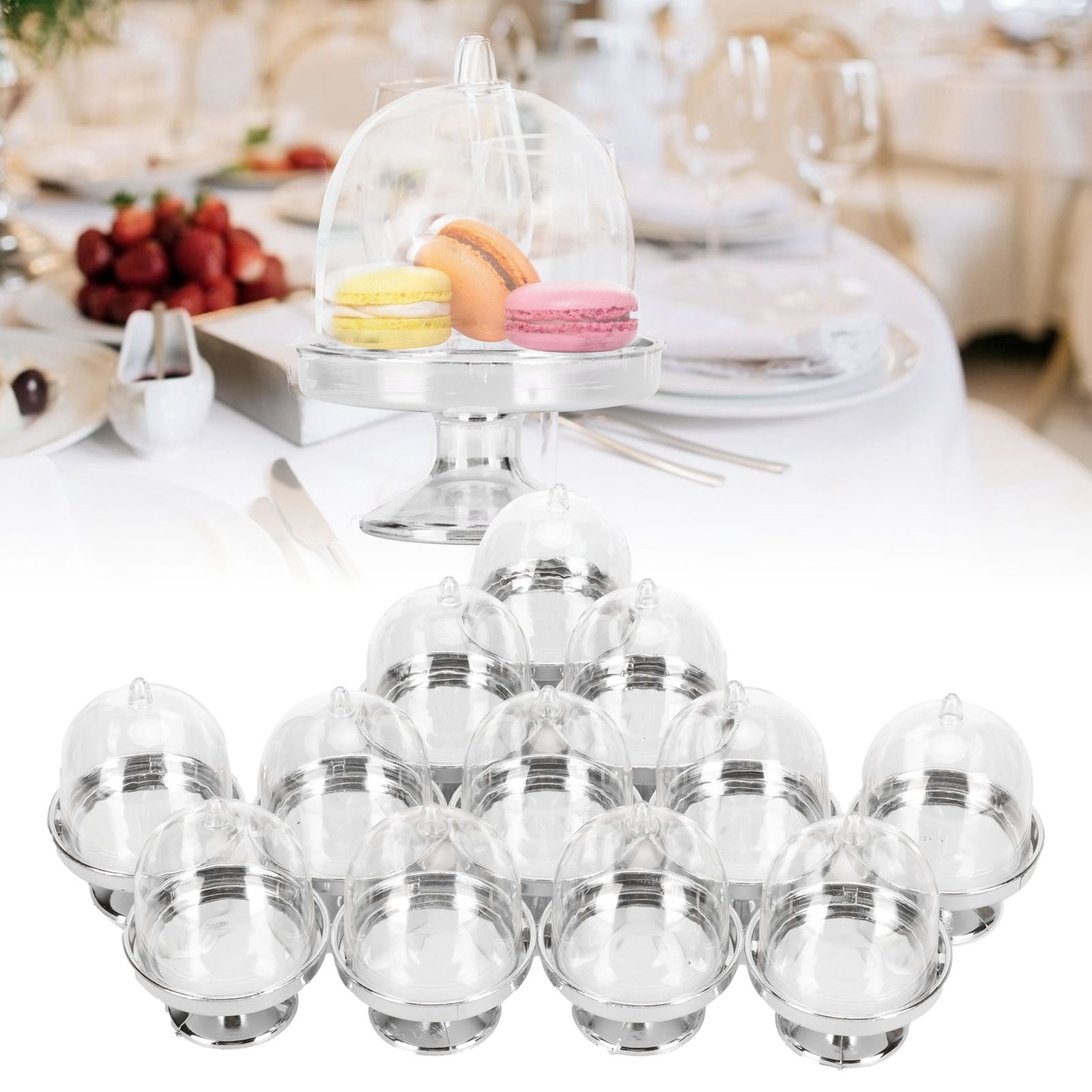 12 Set Mini Candy Box Cake Stand Cupcake Candy Display Plate with Lid Party view 12
