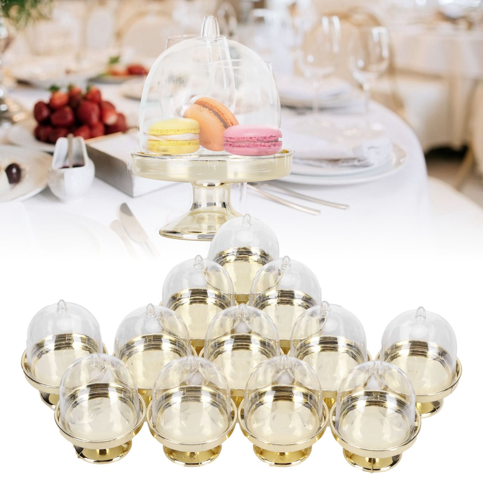 12 Set Mini Candy Box Cake Stand Cupcake Candy Display Plate with Lid Party view 12