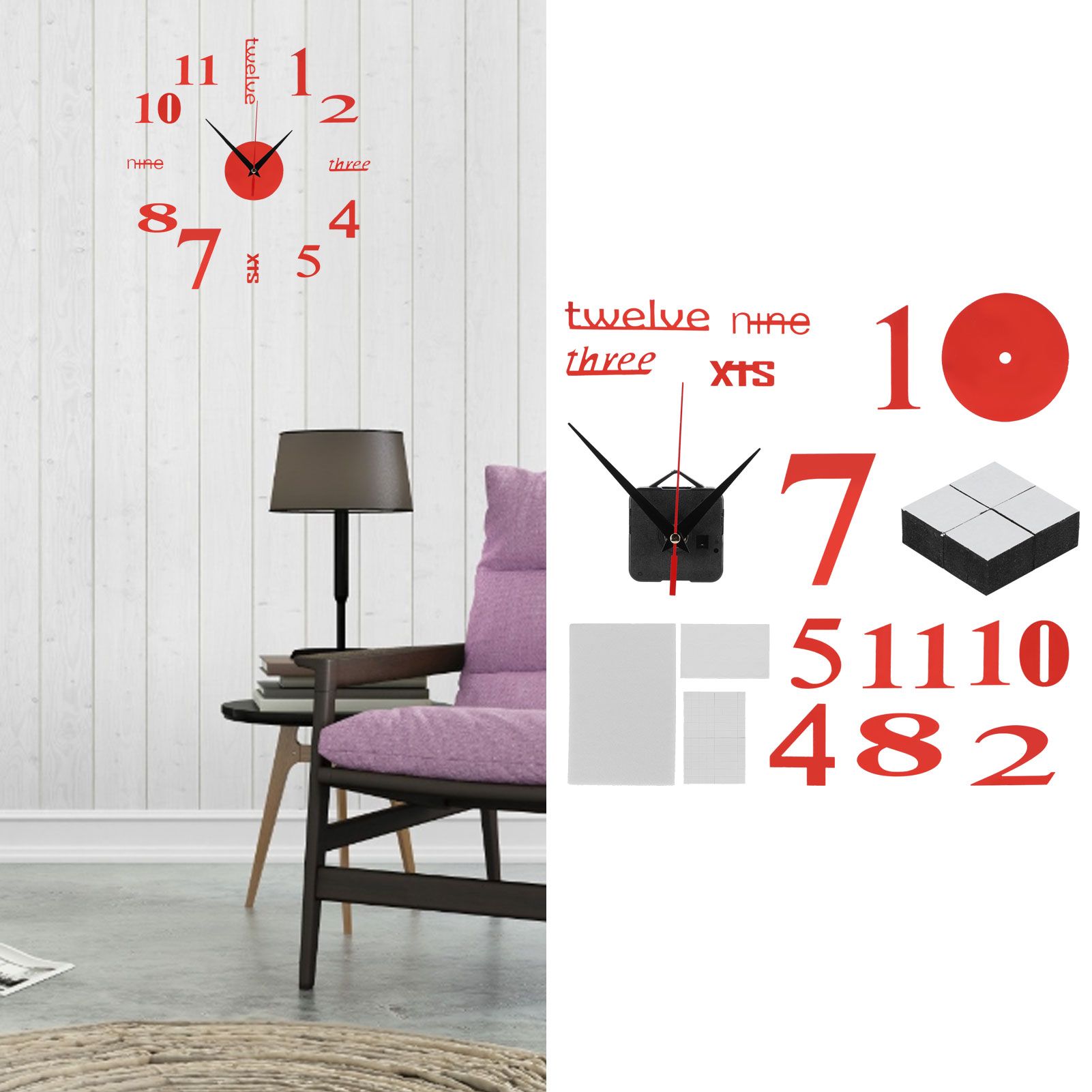 Modern DIY Digital Wall Clock Sticker Decals for Home Living Room Office view 11