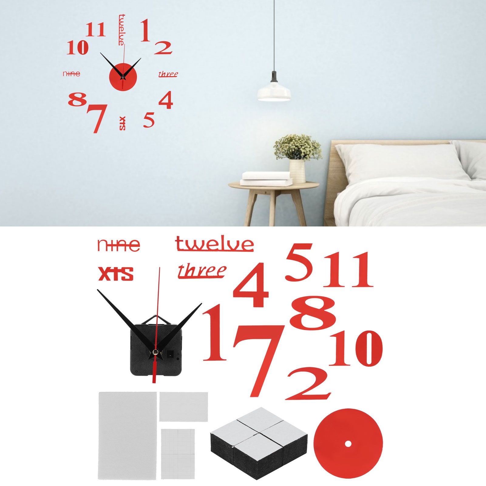 Modern DIY Digital Wall Clock Sticker Decals for Home Living Room Office view 12