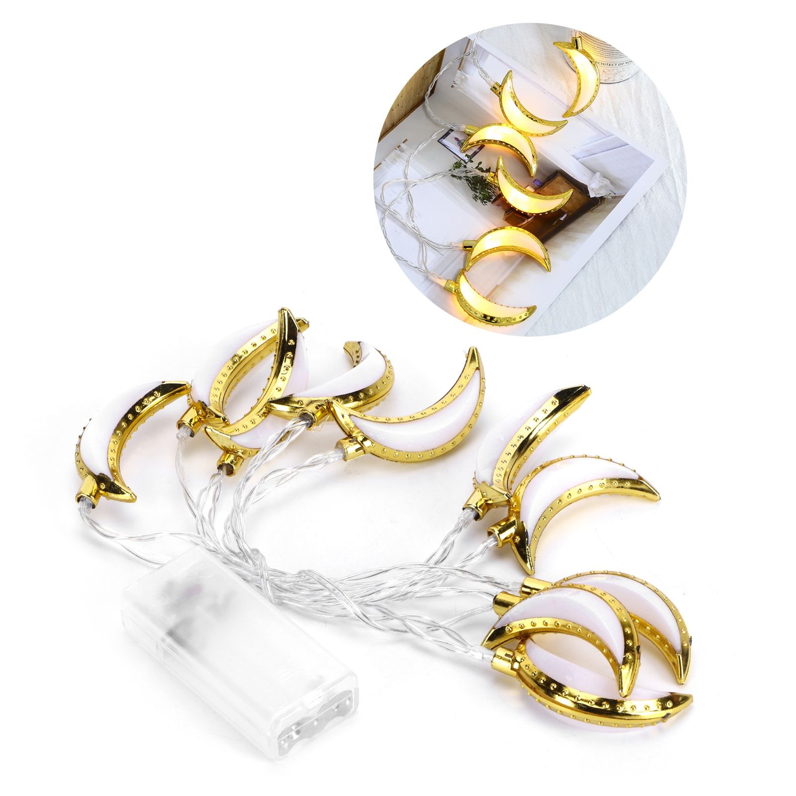 Gold Moon Shaped String Lights Decorative Lights Muslim Ramadan Eid Festival view 11