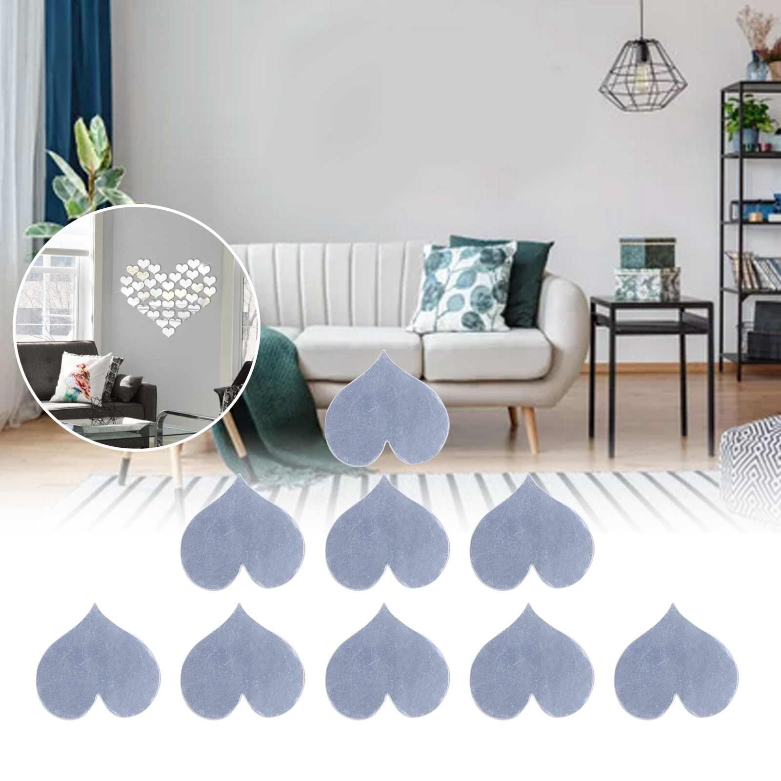 100PCS Self‑Adhesive Mirror Wall Stickers Heart Shape DIY Wall Decal for Home view 11