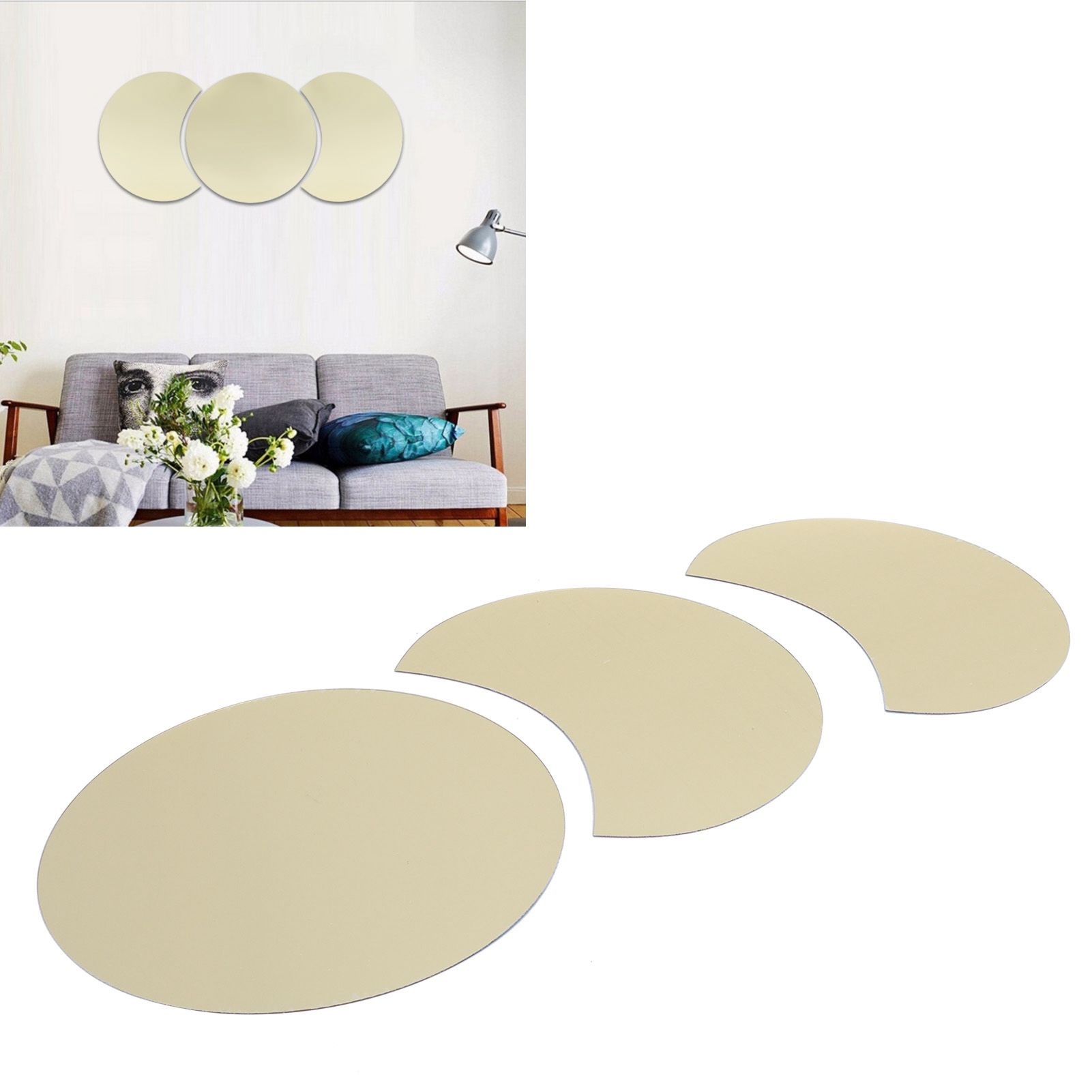 Round Mirror Wall Sticker DIY Wall Decal for Home Living Room TV Background view 11
