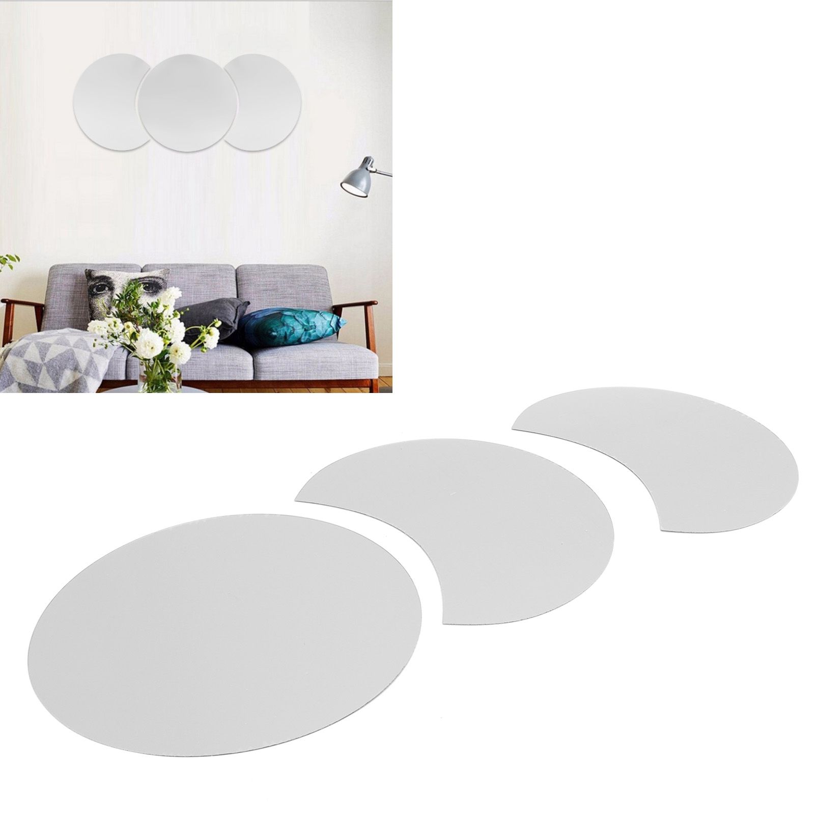 Round Mirror Wall Sticker DIY Wall Decal for Home Living Room TV Background view 11