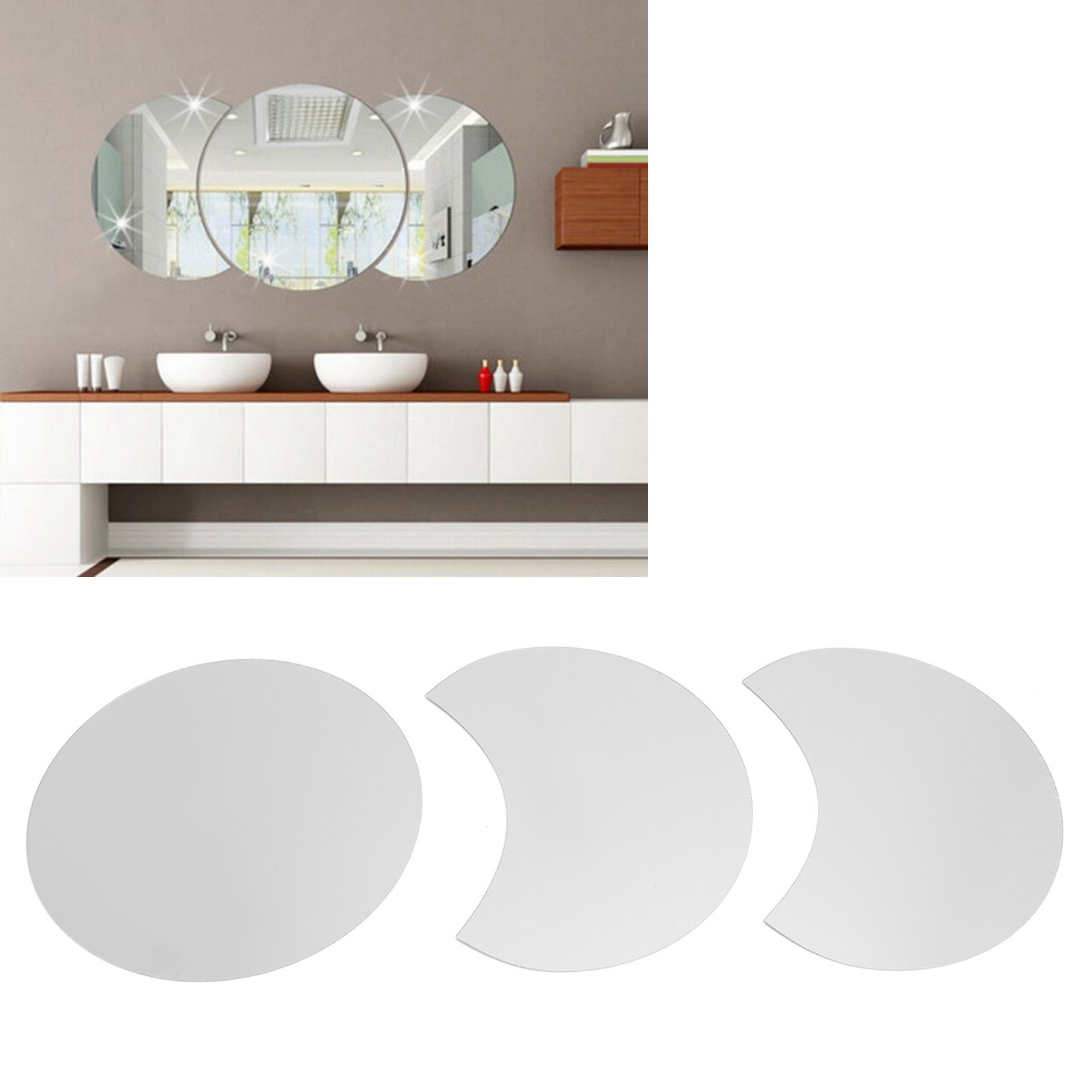 Round Mirror Wall Sticker DIY Wall Decal for Home Living Room TV Background view 12