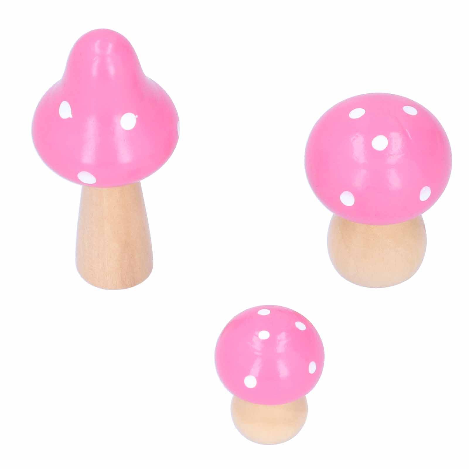 3Pcs/Set Mushroom Crafts Innovative Cute Wooden Ornaments Home Office Desktop view 2