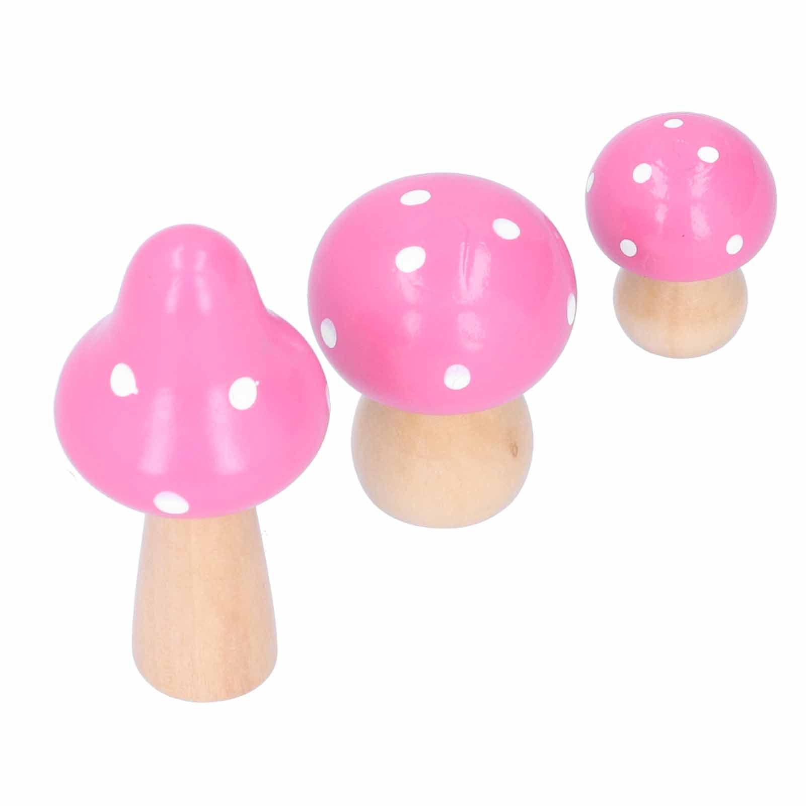 3Pcs/Set Mushroom Crafts Innovative Cute Wooden Ornaments Home Office Desktop view 3