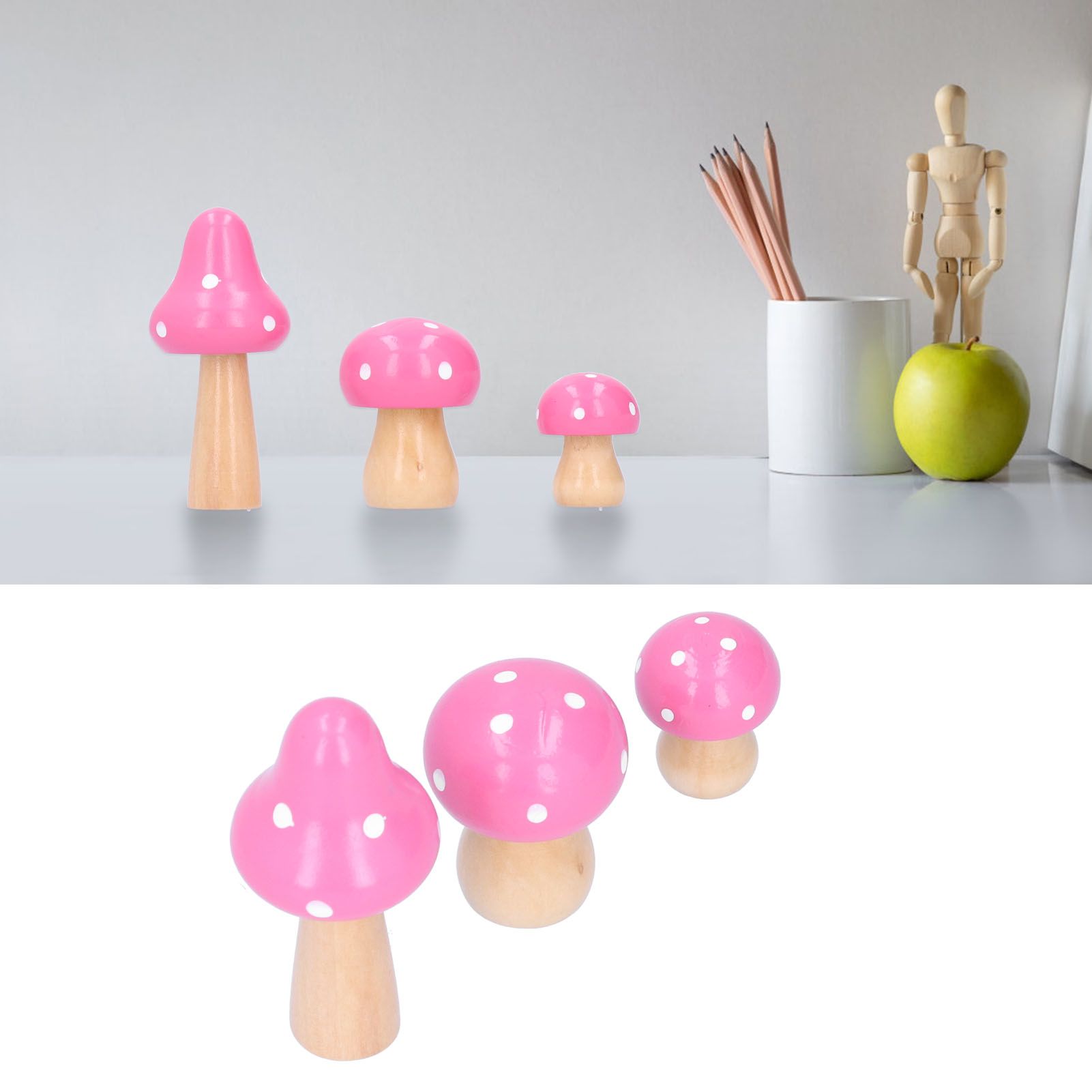 3Pcs/Set Mushroom Crafts Innovative Cute Wooden Ornaments Home Office Desktop view 11