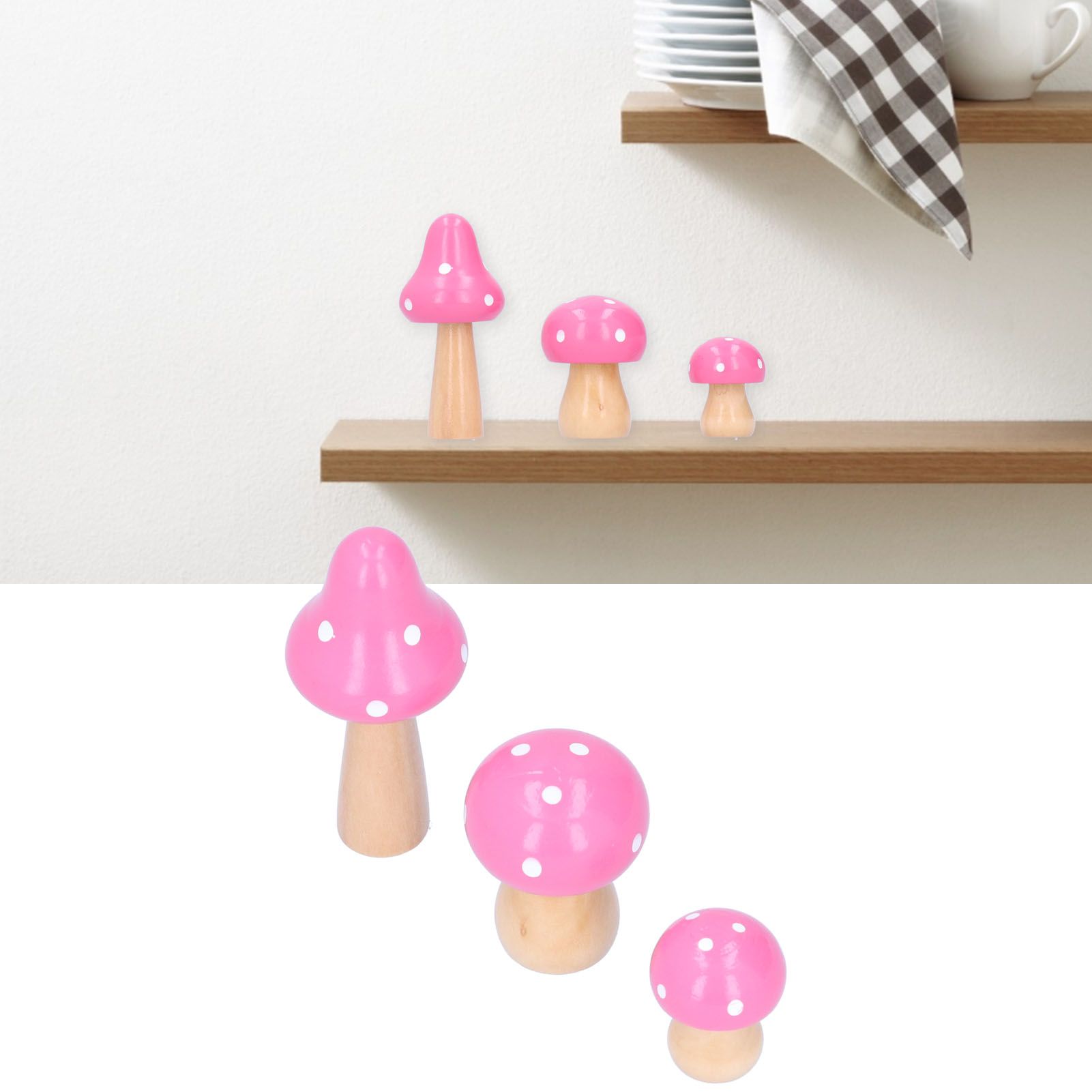 3Pcs/Set Mushroom Crafts Innovative Cute Wooden Ornaments Home Office Desktop view 12