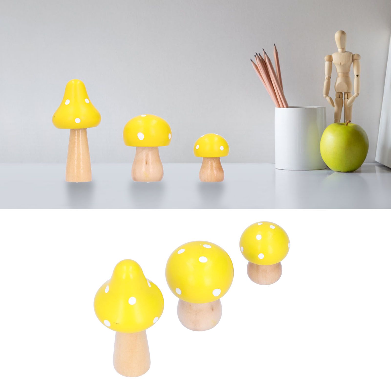 3Pcs/Set Mushroom Crafts Innovative Cute Wooden Ornaments Home Office Desktop view 11