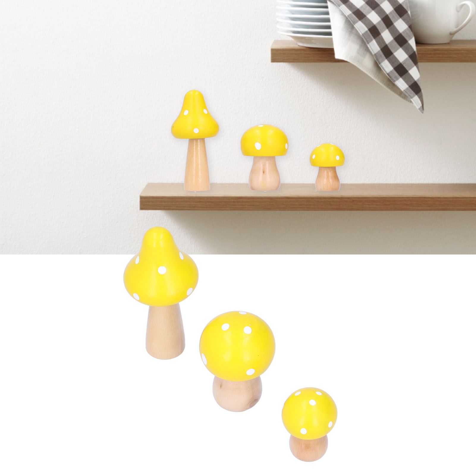 3Pcs/Set Mushroom Crafts Innovative Cute Wooden Ornaments Home Office Desktop view 12