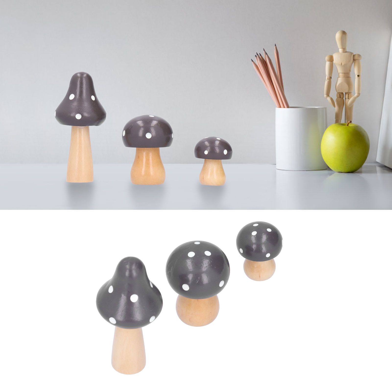 3Pcs/Set Mushroom Crafts Innovative Cute Wooden Ornaments Home Office Desktop view 11