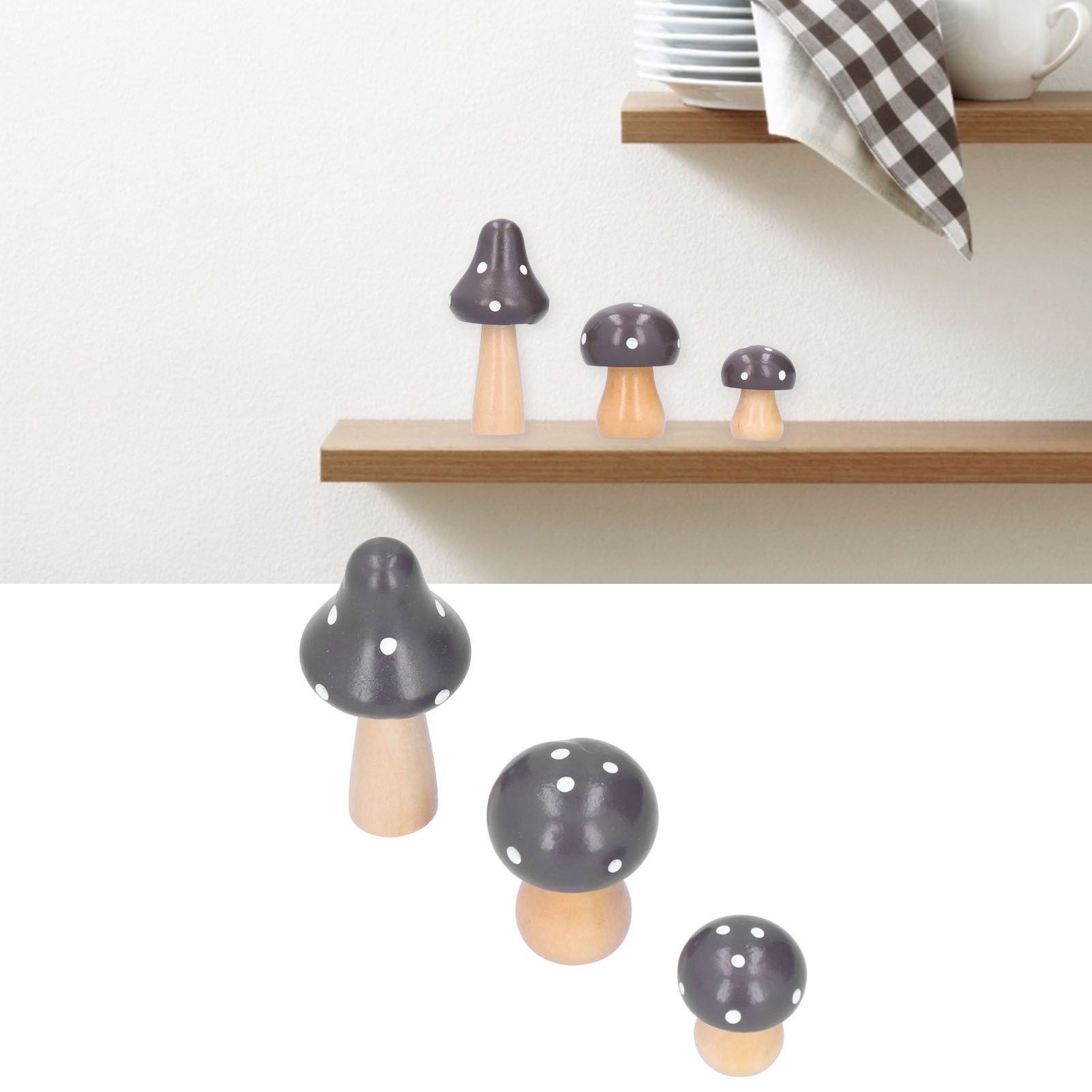 3Pcs/Set Mushroom Crafts Innovative Cute Wooden Ornaments Home Office Desktop view 12