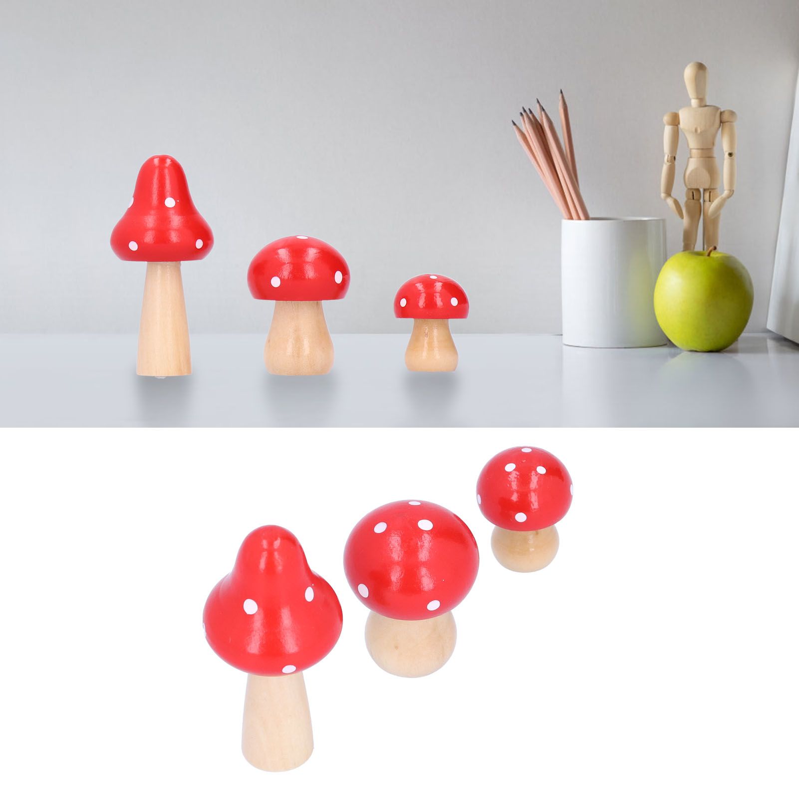 3Pcs/Set Mushroom Crafts Innovative Cute Wooden Ornaments Home Office Desktop view 11