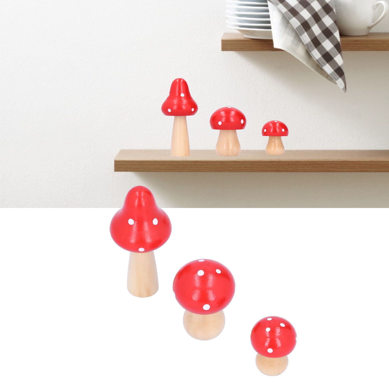 3Pcs/Set Mushroom Crafts Innovative Cute Wooden Ornaments Home Office Desktop view 12