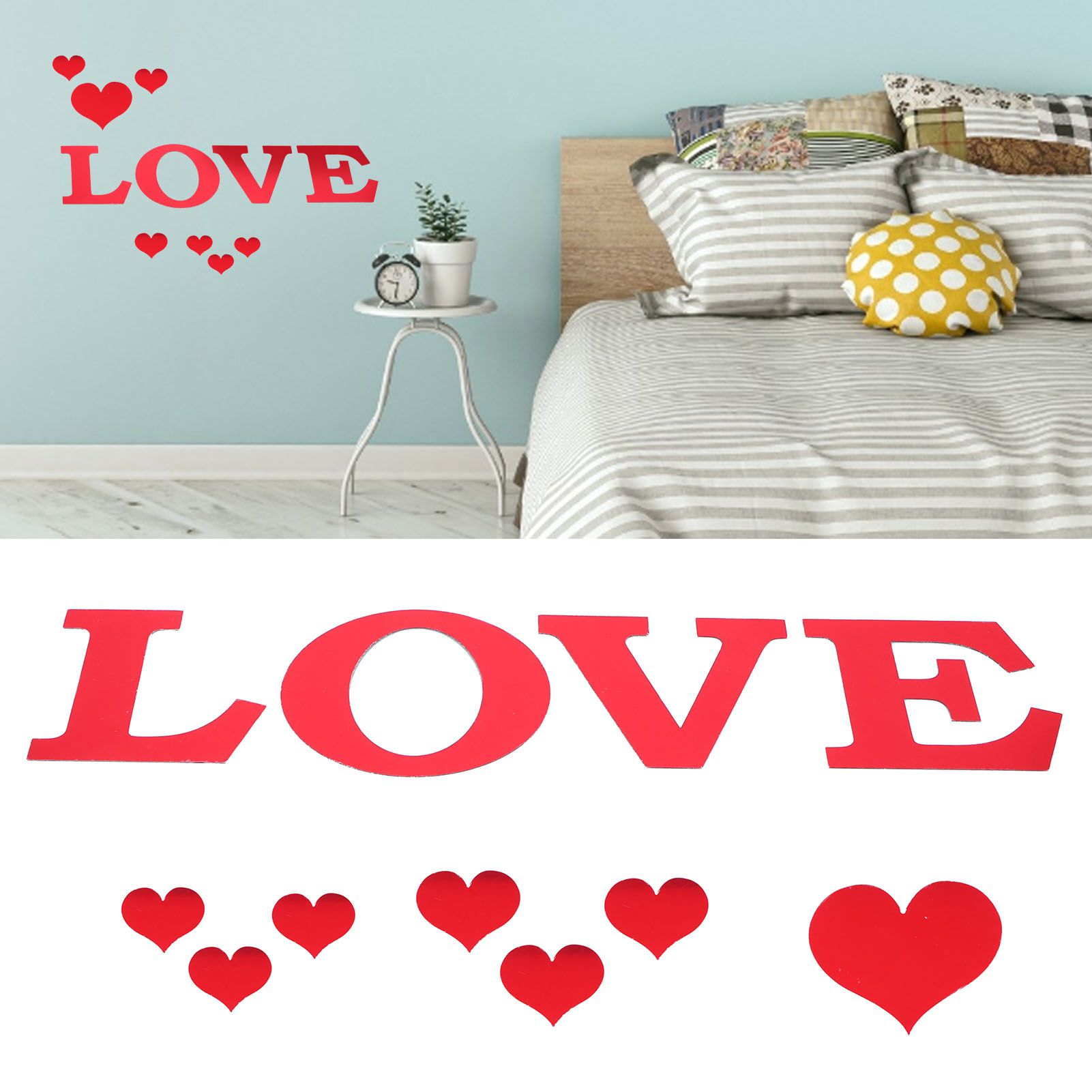 Mirror Wall Stickers Heart Shape DIY Wall Decal for Home Bedroom Living Room view 12