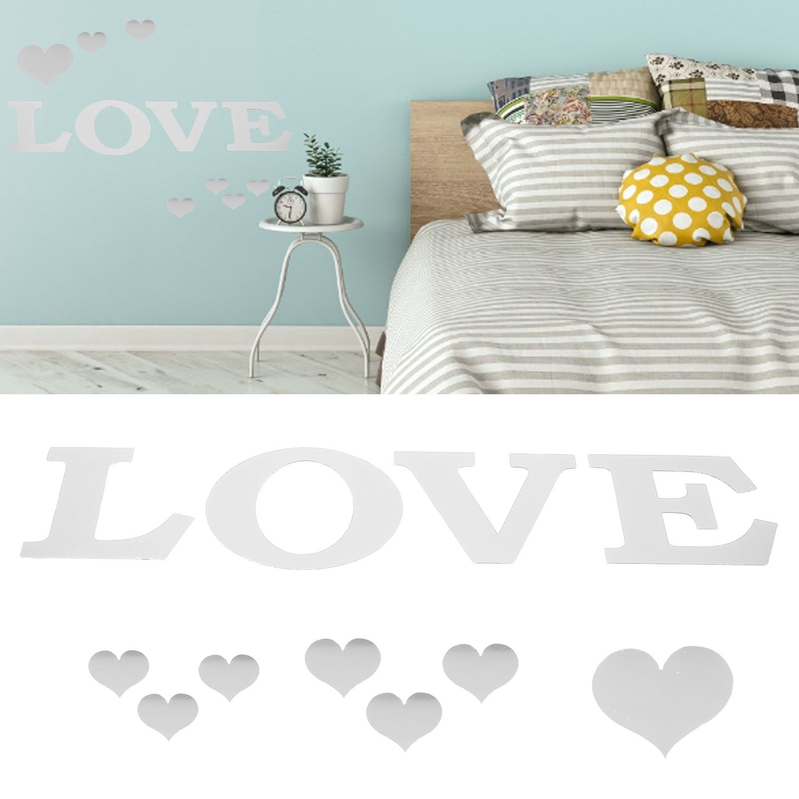 Mirror Wall Stickers Heart Shape DIY Wall Decal for Home Bedroom Living Room view 12