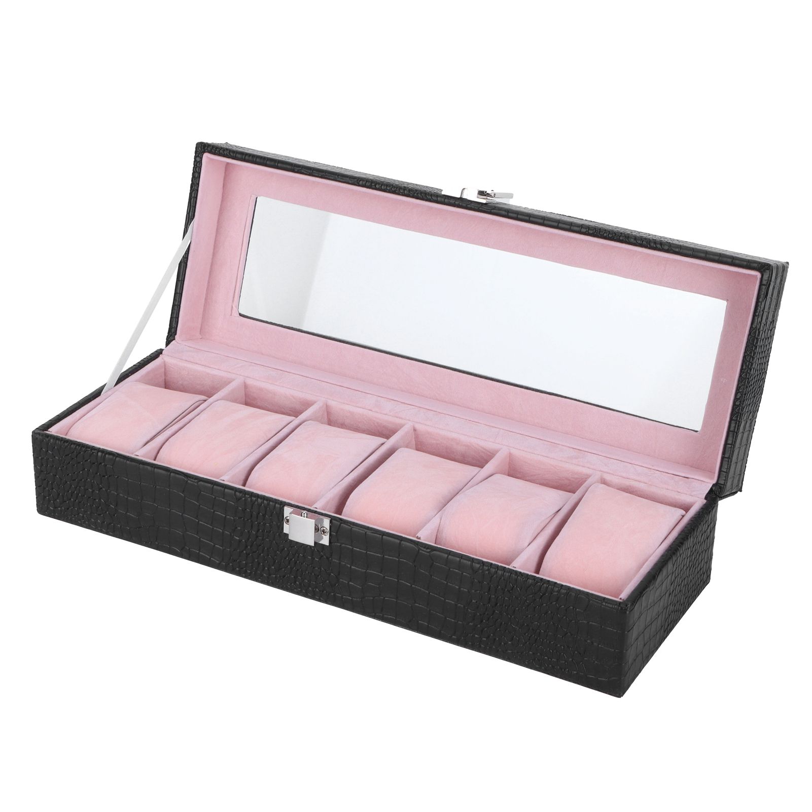 6-Slot Watch Box PU Leather Rectangular Wristwatch Display Case Organizer Gift view 2