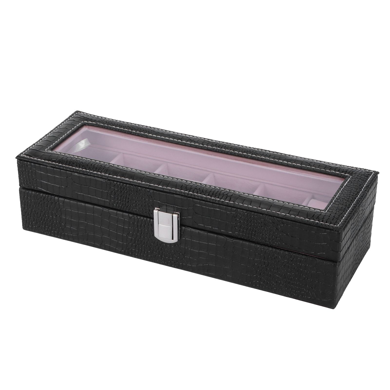 6-Slot Watch Box PU Leather Rectangular Wristwatch Display Case Organizer Gift view 3