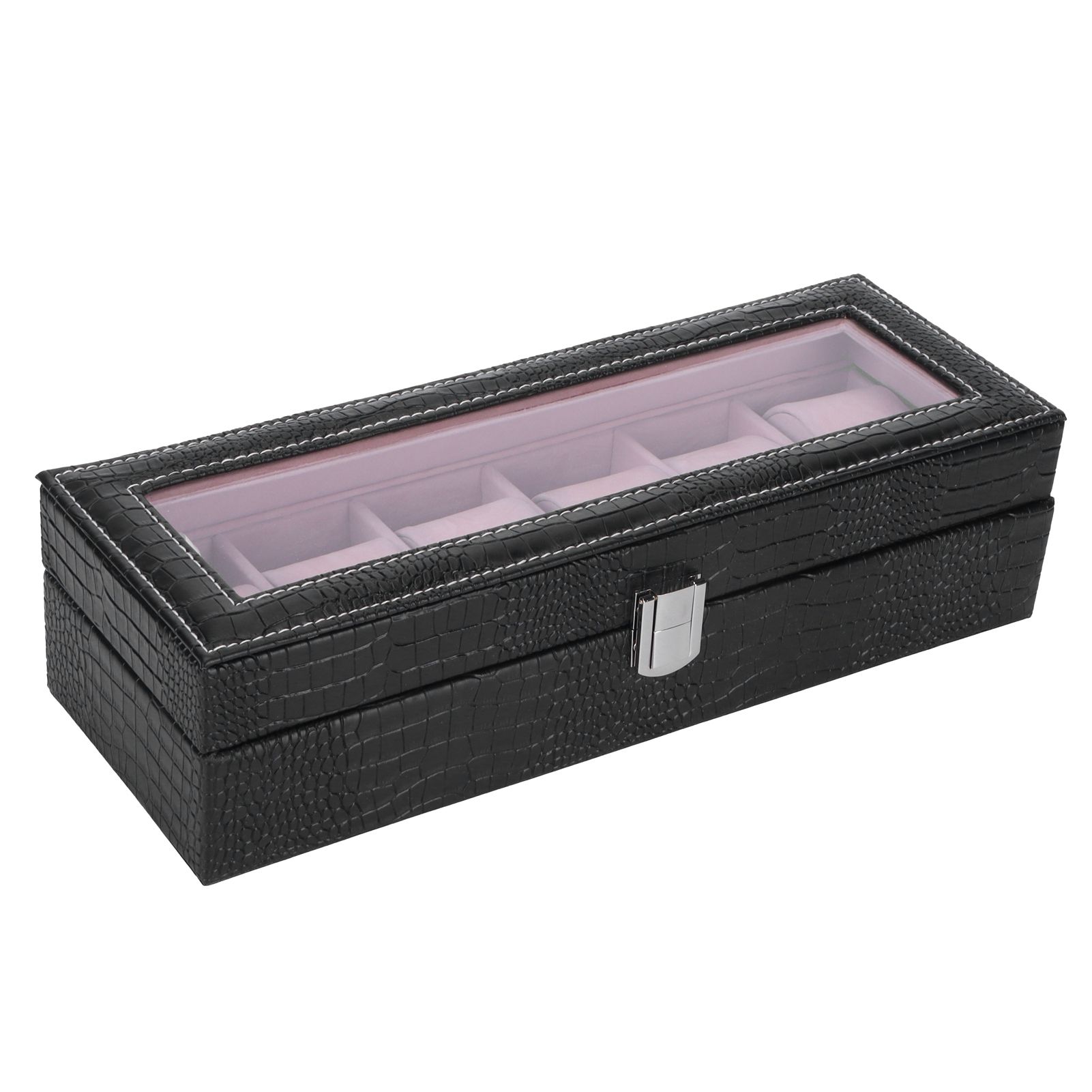 6-Slot Watch Box PU Leather Rectangular Wristwatch Display Case Organizer Gift view 4