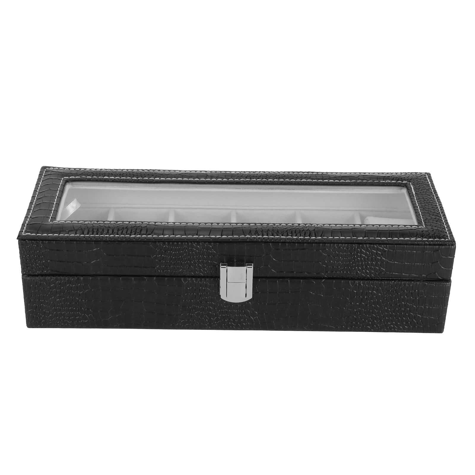 6-Slot Watch Box PU Leather Rectangular Wristwatch Display Case Organizer Gift view 6