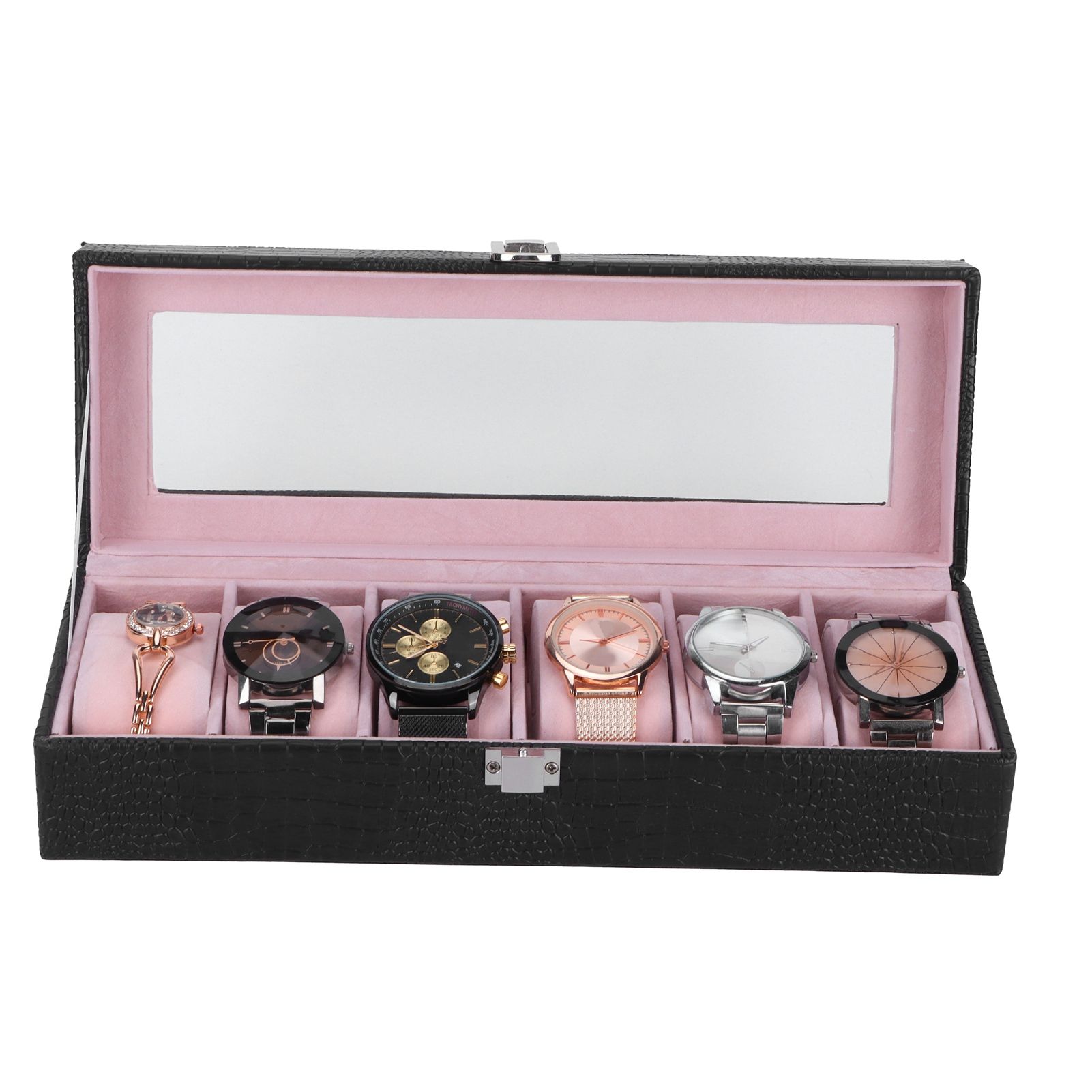 6-Slot Watch Box PU Leather Rectangular Wristwatch Display Case Organizer Gift view 8