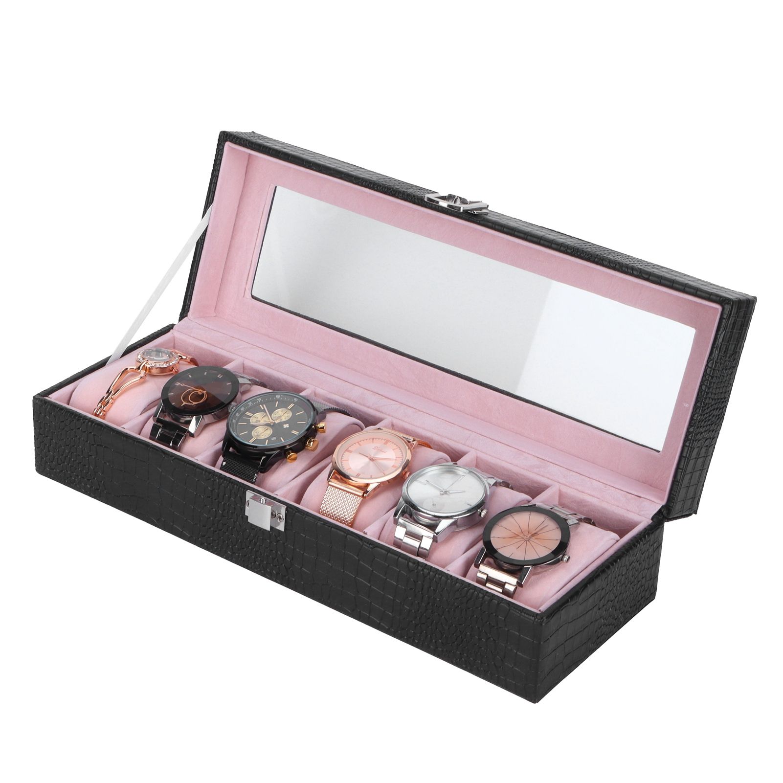 6-Slot Watch Box PU Leather Rectangular Wristwatch Display Case Organizer Gift view 9