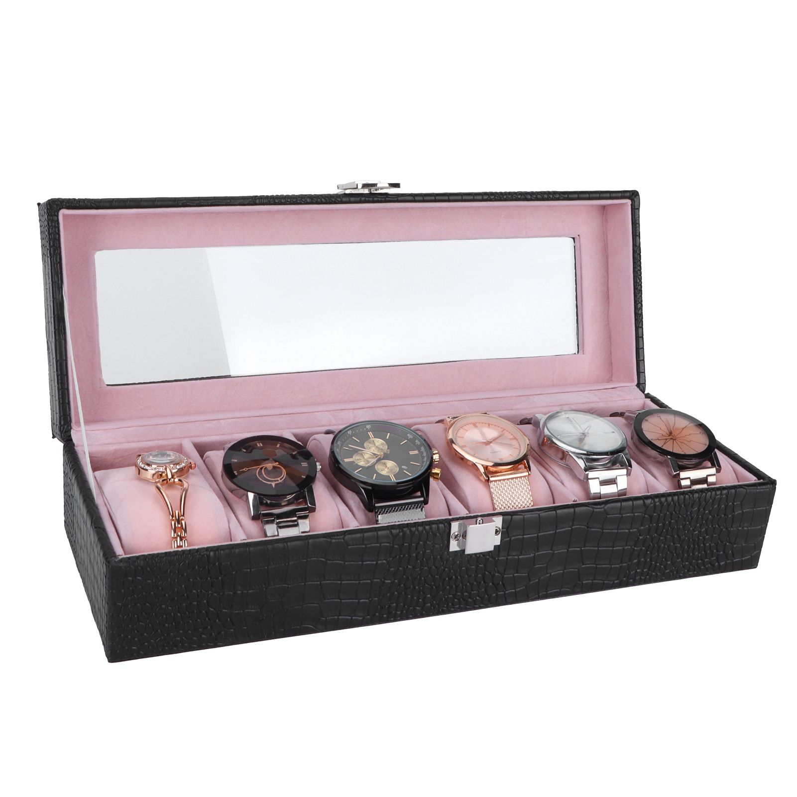 6-Slot Watch Box PU Leather Rectangular Wristwatch Display Case Organizer Gift view 10