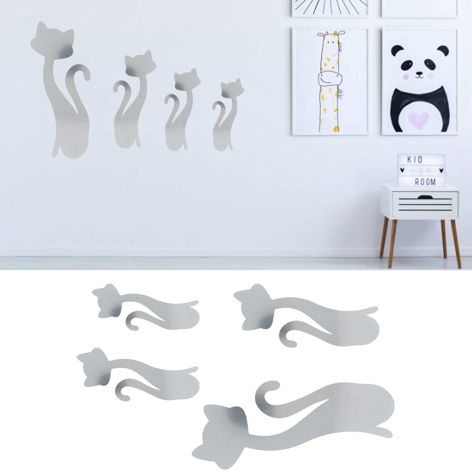 Cat Shape Mirror Wall Stickers Home Living Room Bedroom DIY Wall Art view 11