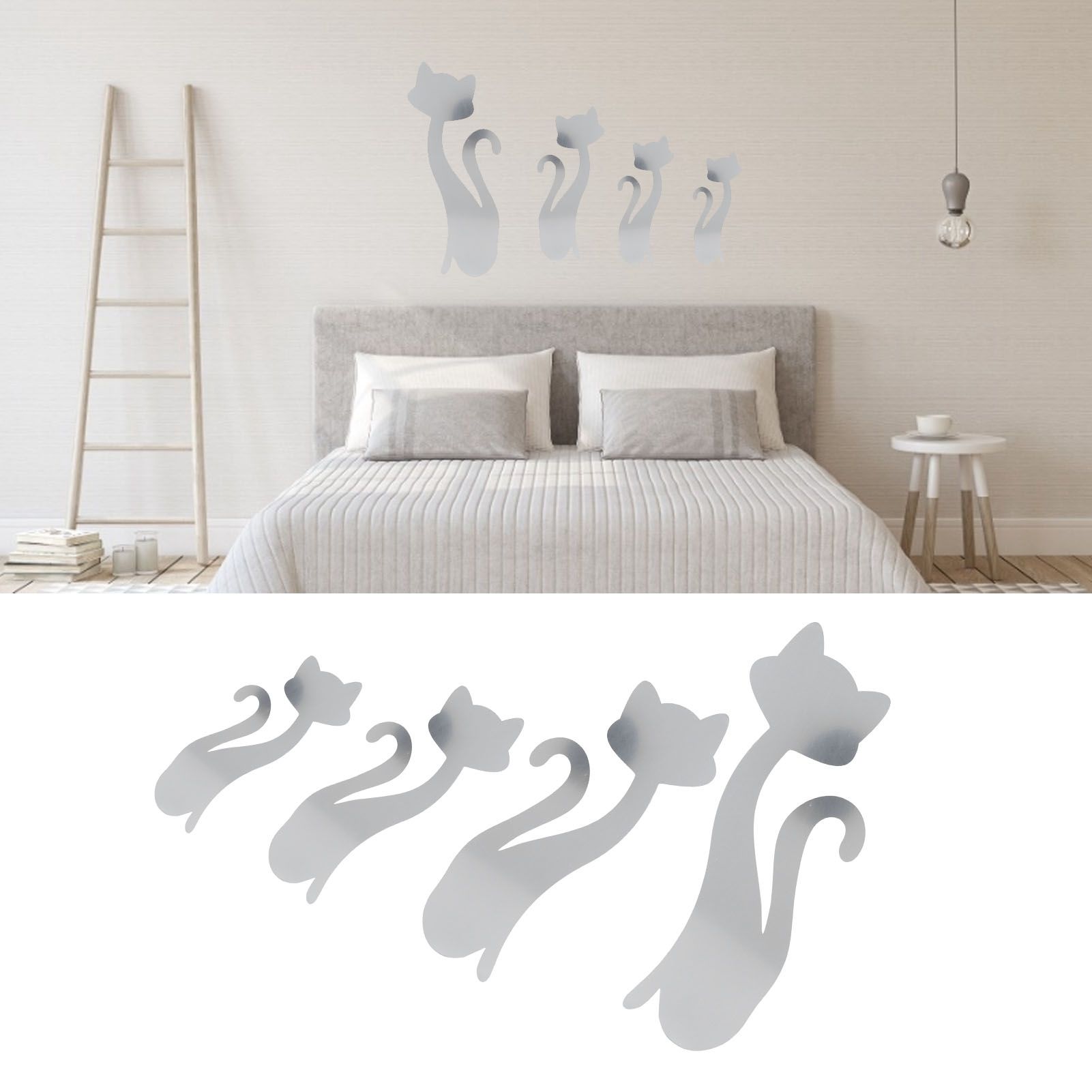 Cat Shape Mirror Wall Stickers Home Living Room Bedroom DIY Wall Art view 12