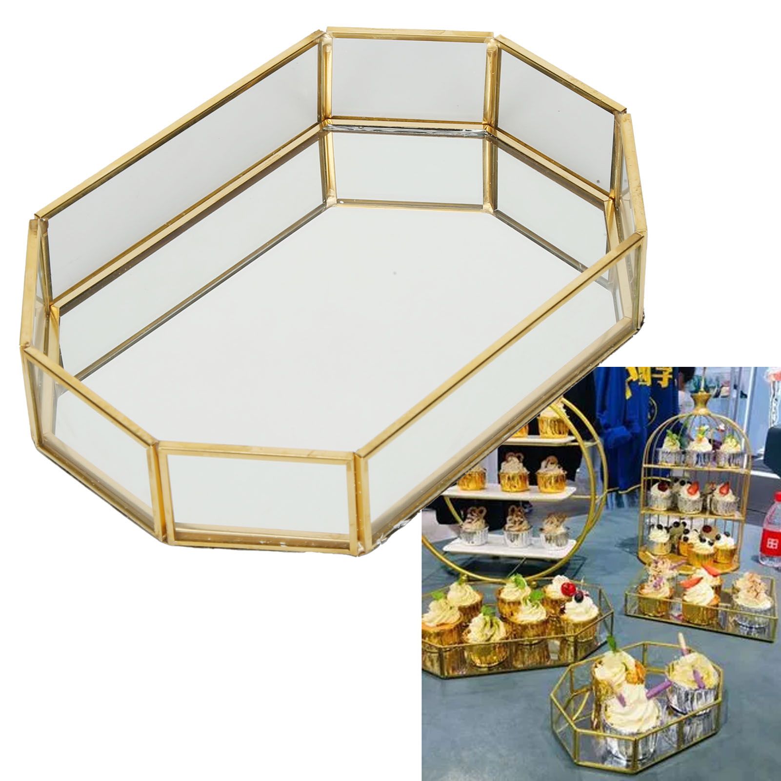 Octagonal Storage Box Mini Gold Geometry Jewelry Necklace Dessert Basket with view 12