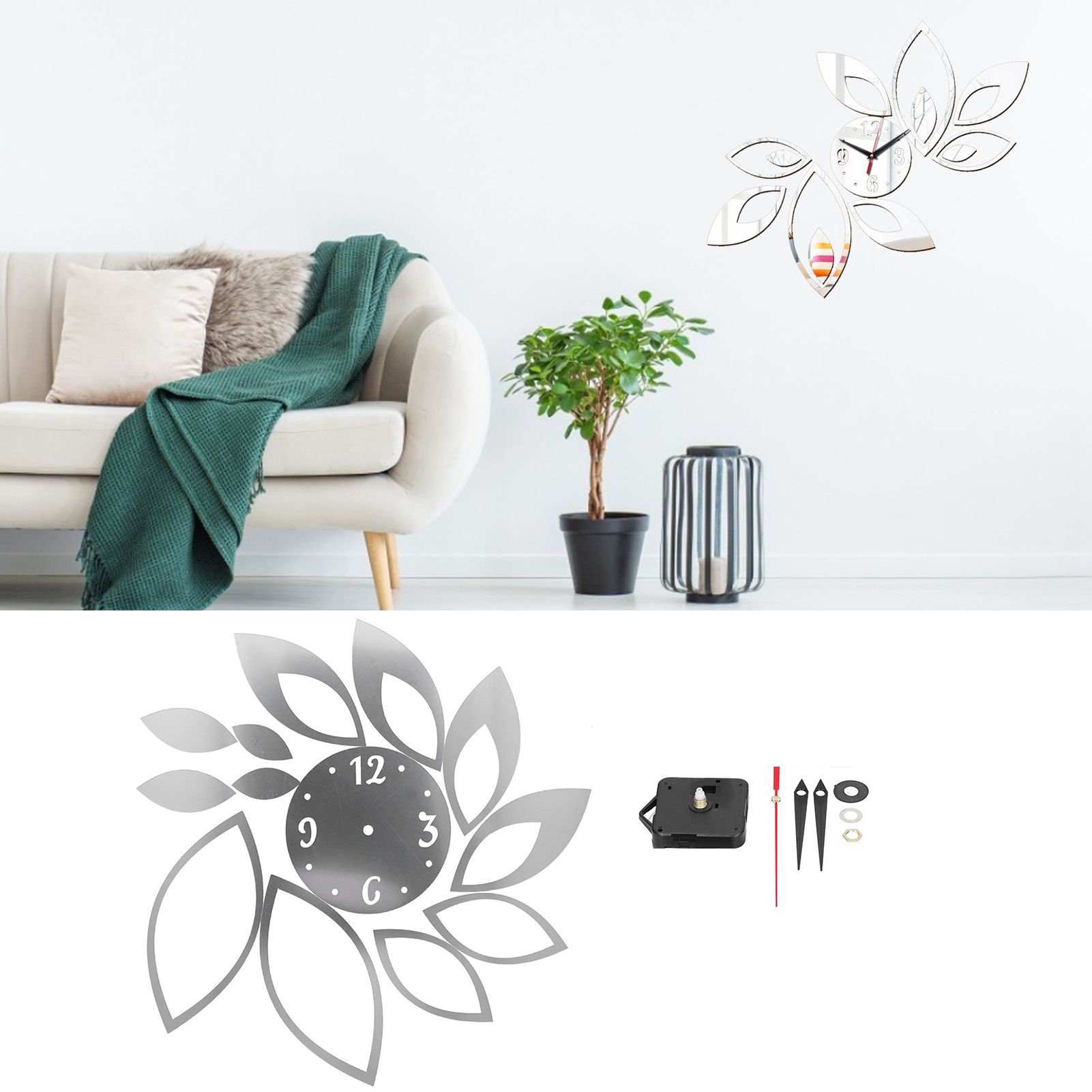 DIY Mirror Wall Clock Stickers Modern Decor for Home Living Room Background view 11