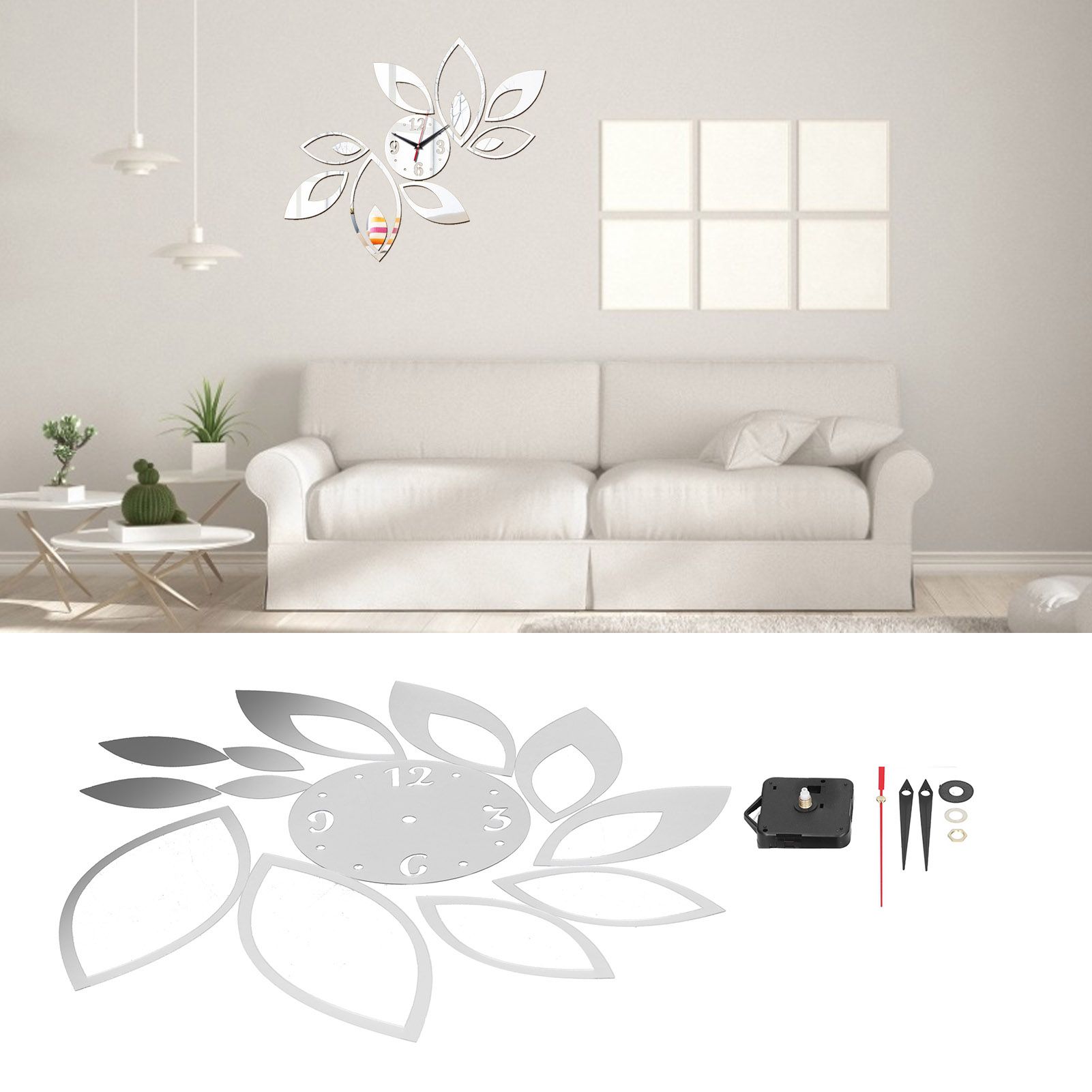 DIY Mirror Wall Clock Stickers Modern Decor for Home Living Room Background view 12