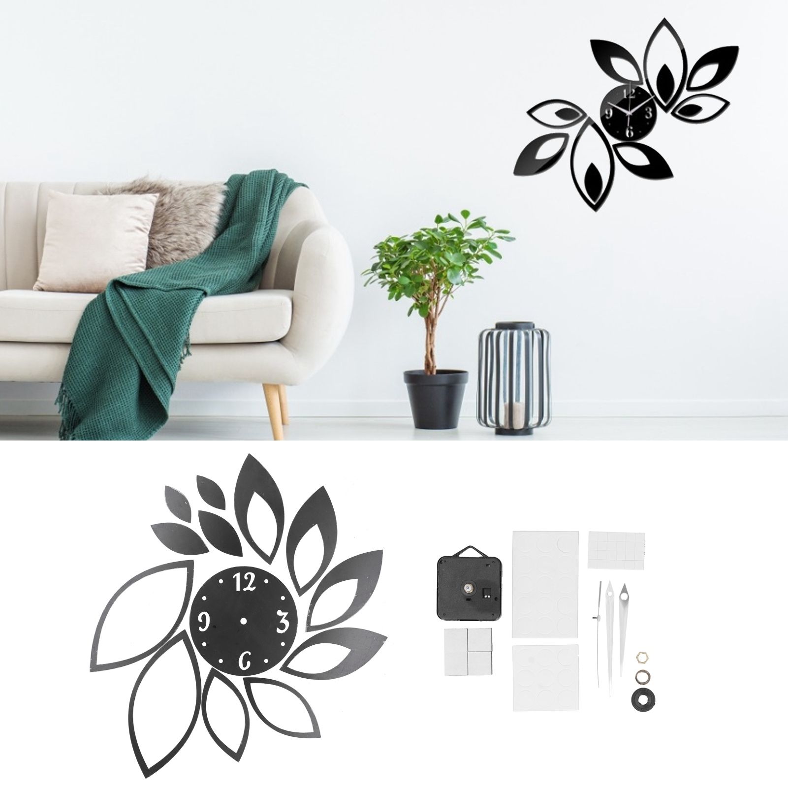 DIY Mirror Wall Clock Stickers Modern Decor for Home Living Room Background view 11