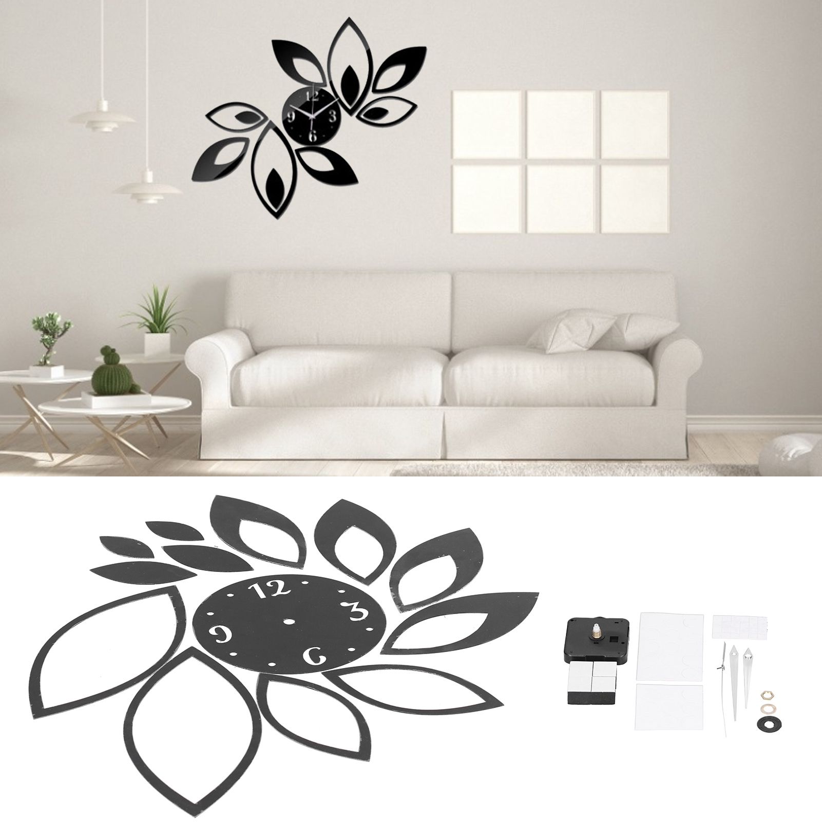 DIY Mirror Wall Clock Stickers Modern Decor for Home Living Room Background view 12
