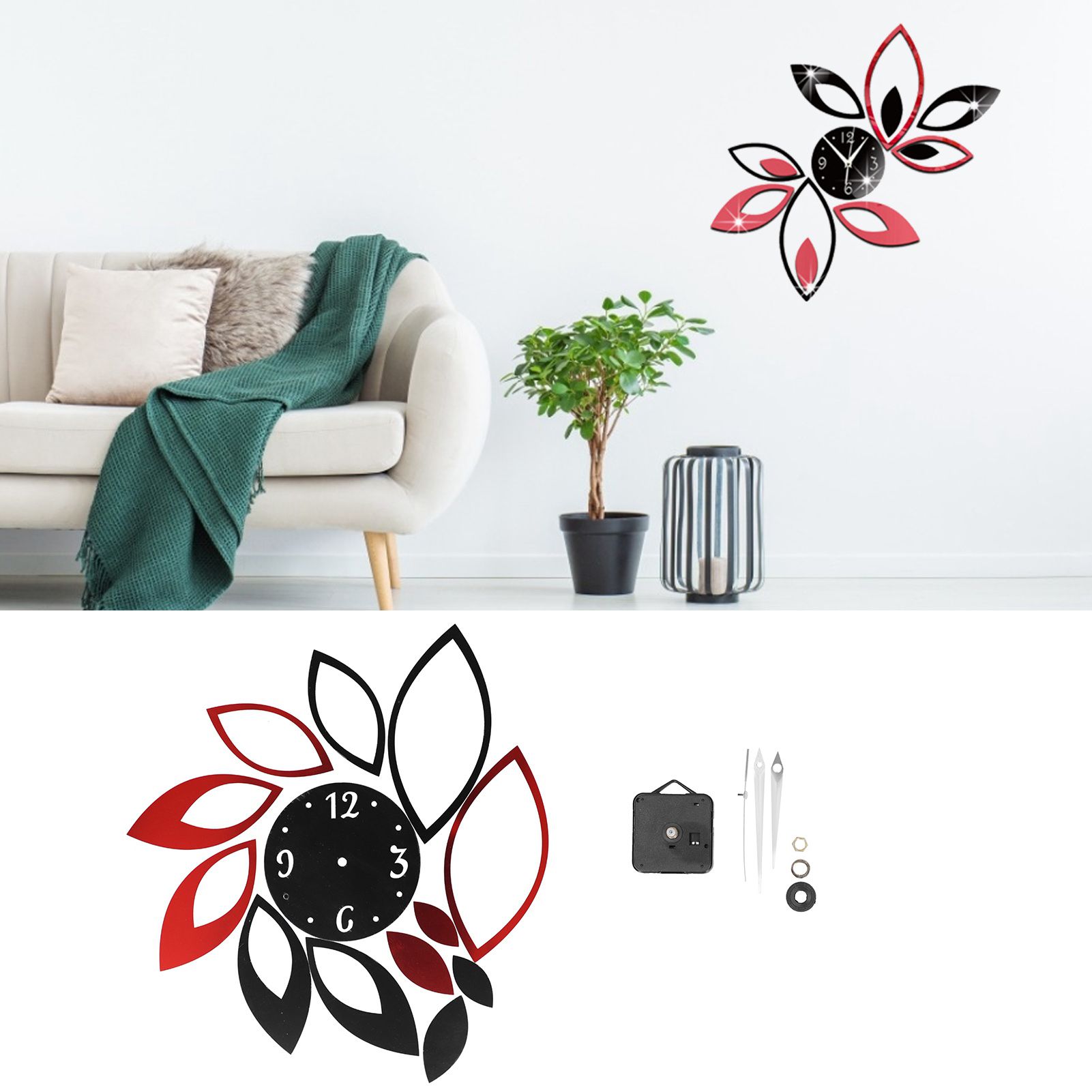 DIY Mirror Wall Clock Stickers Modern Decor for Home Living Room Background view 11