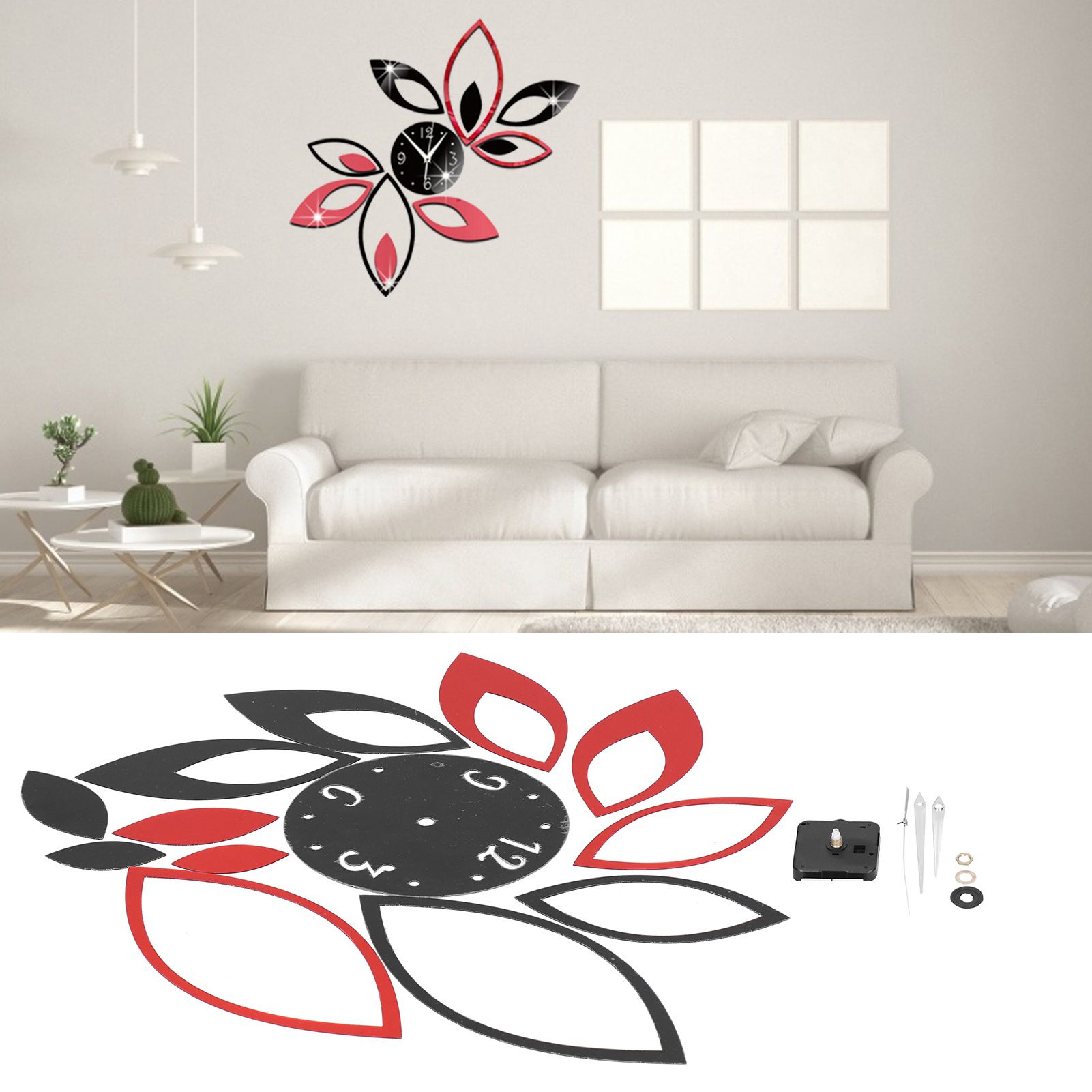 DIY Mirror Wall Clock Stickers Modern Decor for Home Living Room Background view 12