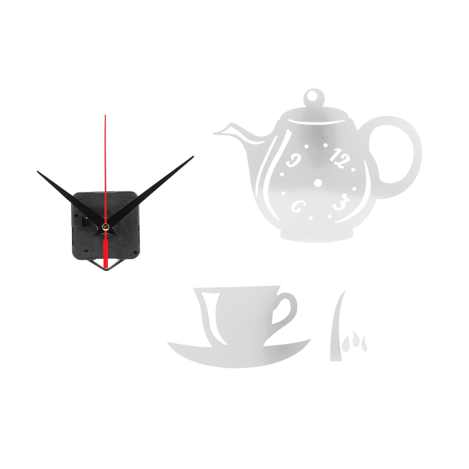 DIY Wall Clock Mirror Surface Sticker TeapotShaped Decals for Living Room view 2