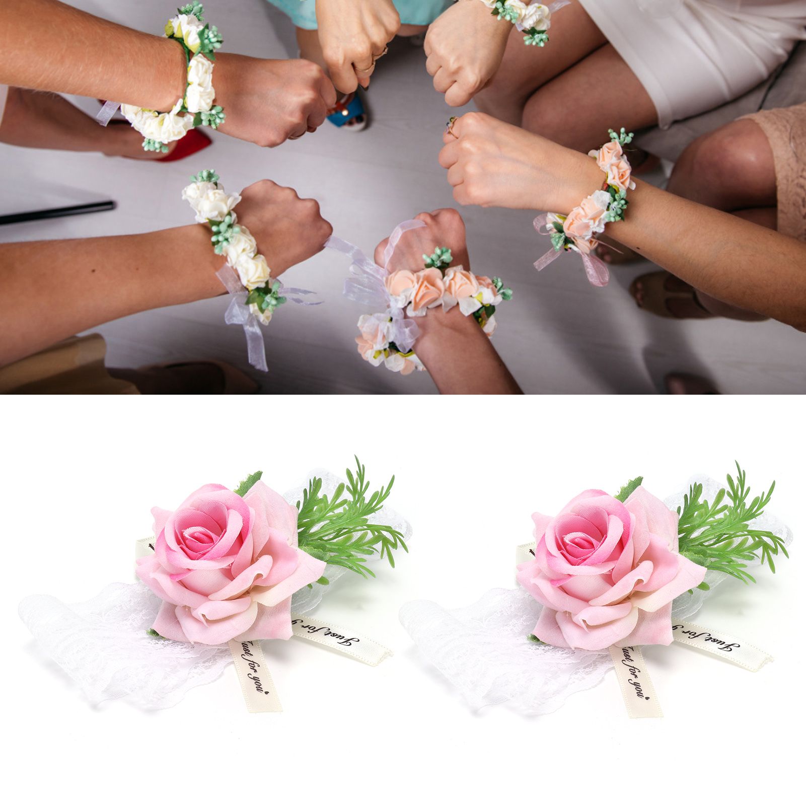 2Pcs Bridesmaid Silk Wrist Flower Bridal Corsage Wedding Ceremony Decoration view 11