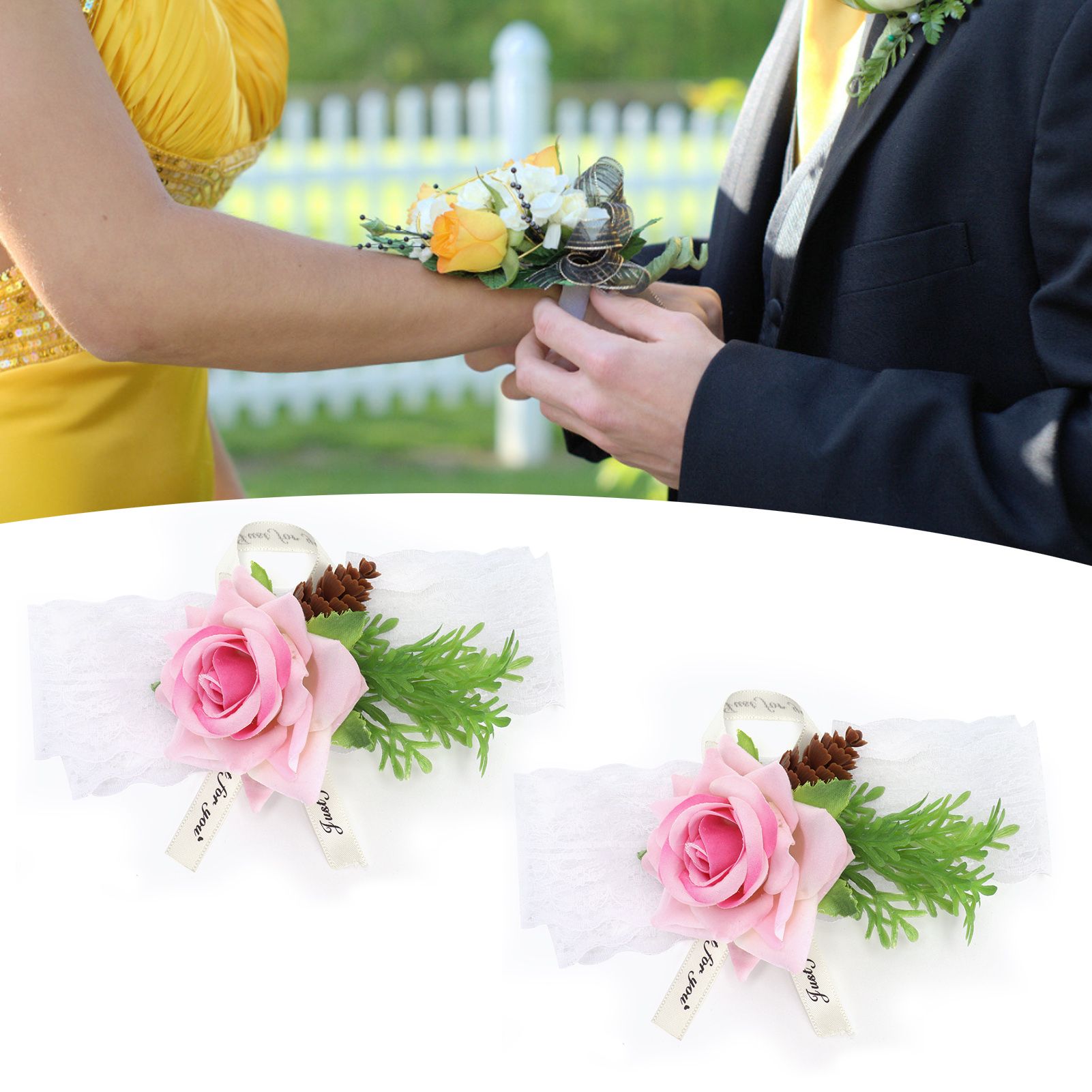 2Pcs Bridesmaid Silk Wrist Flower Bridal Corsage Wedding Ceremony Decoration view 12