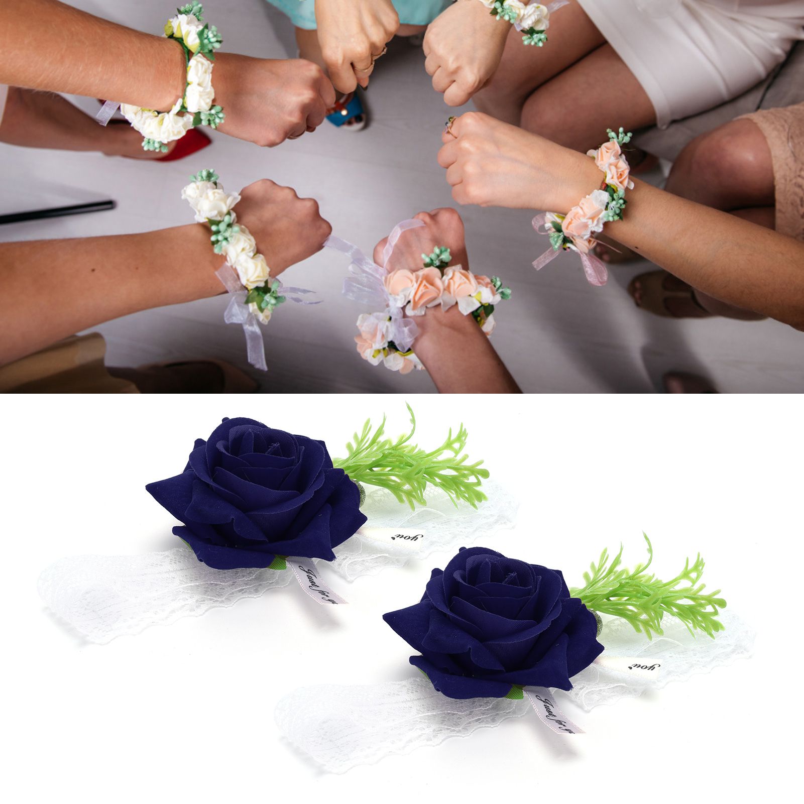 2Pcs Bridesmaid Silk Wrist Flower Bridal Corsage Wedding Ceremony Decoration view 11