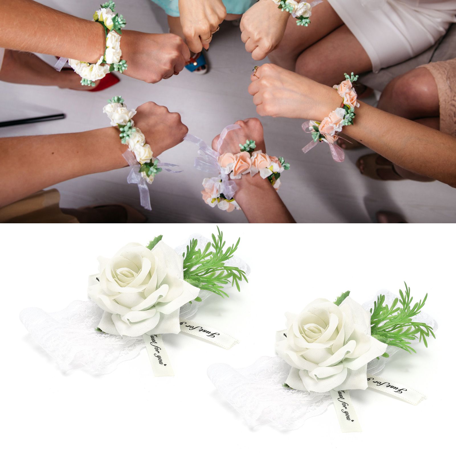 2Pcs Bridesmaid Silk Wrist Flower Bridal Corsage Wedding Ceremony Decoration view 12