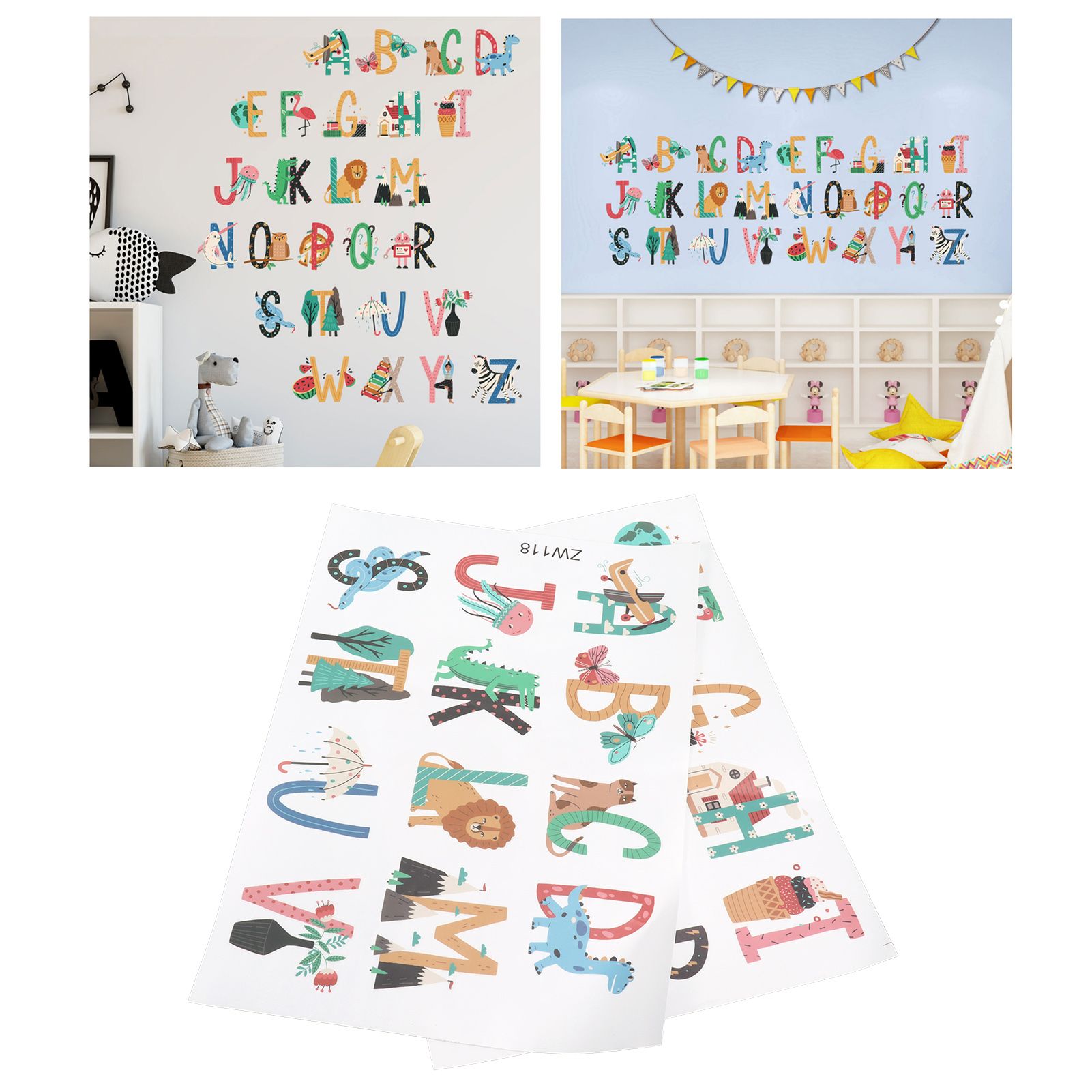 Animals Plants English Letters Pattern Wall Sticker Wall Decals for Kids Room view 11