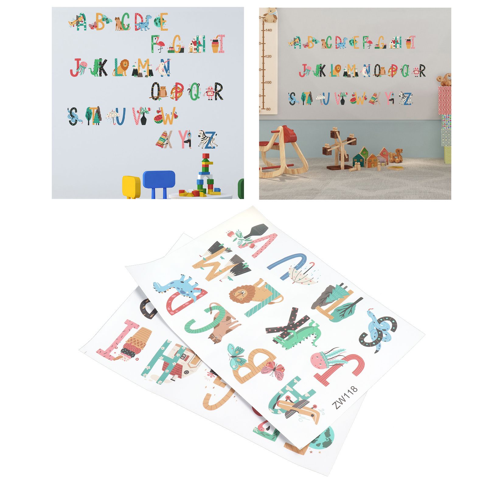 Animals Plants English Letters Pattern Wall Sticker Wall Decals for Kids Room view 12