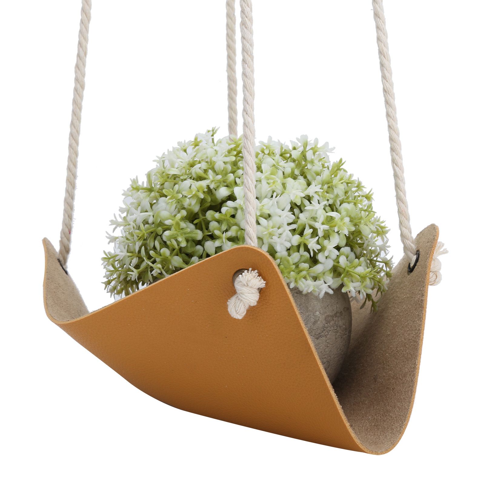 Hanging Planter Holder PU Leather Base Cotton Rope Net Flowerpot Hanging view 11