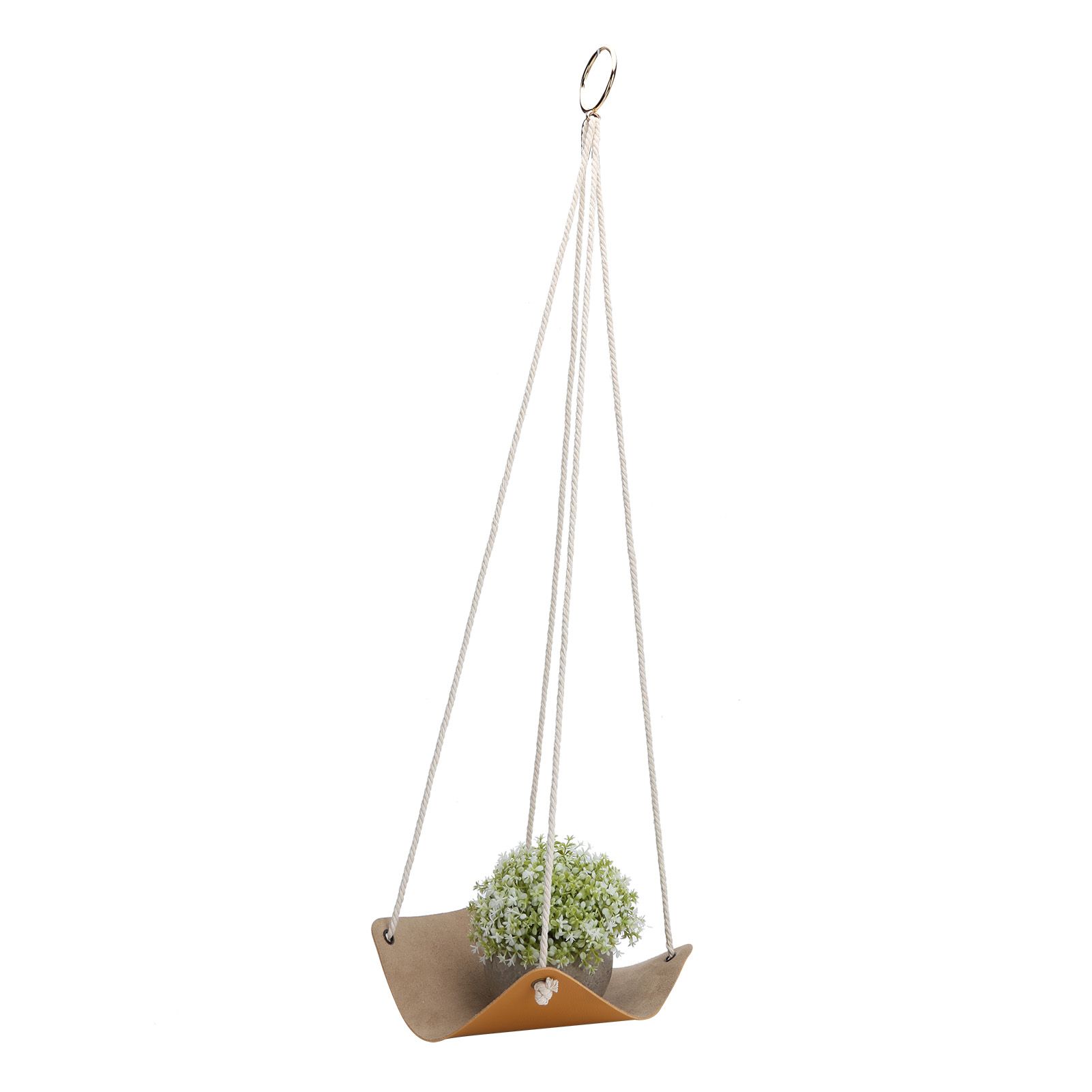 Hanging Planter Holder PU Leather Base Cotton Rope Net Flowerpot Hanging view 7
