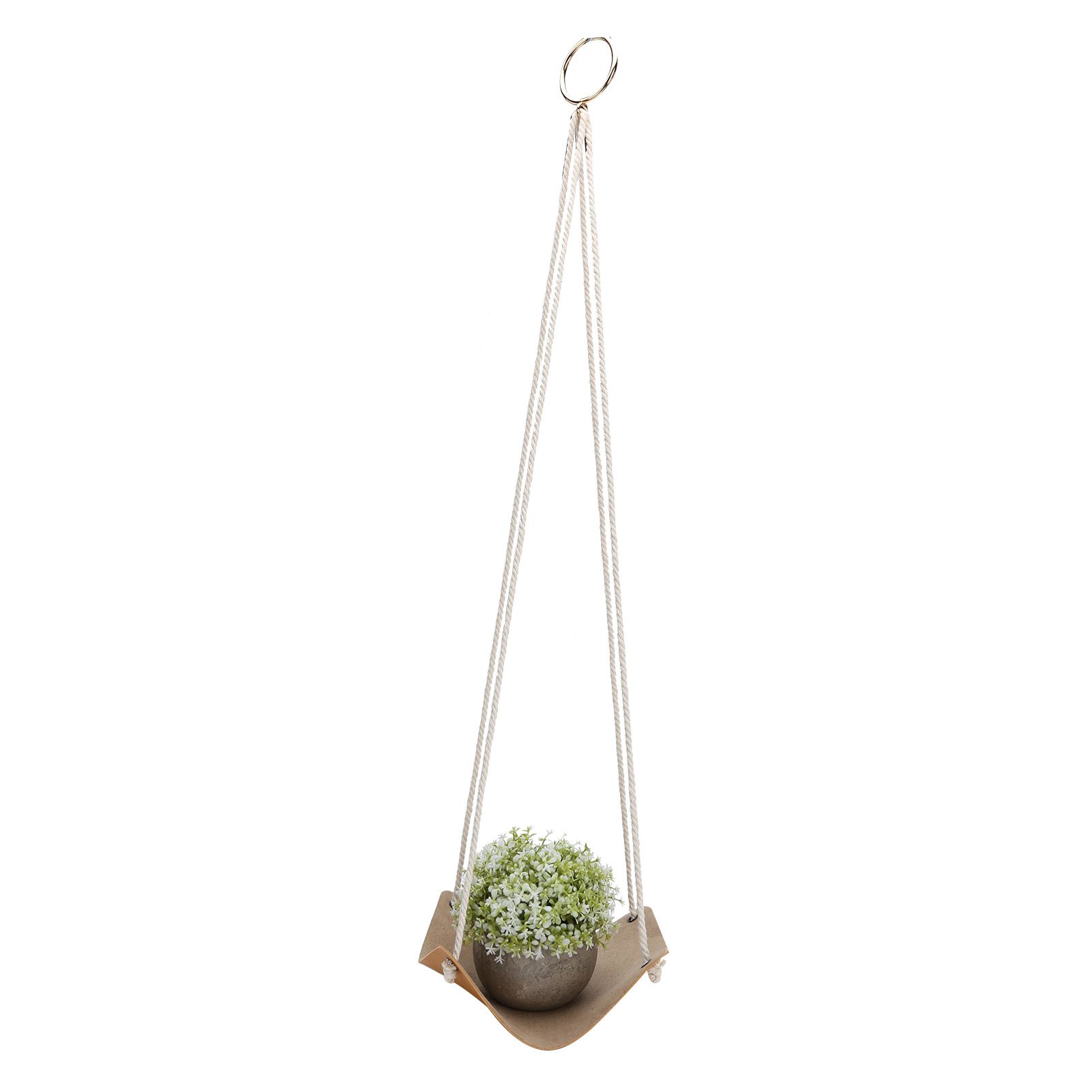 Hanging Planter Holder PU Leather Base Cotton Rope Net Flowerpot Hanging view 8