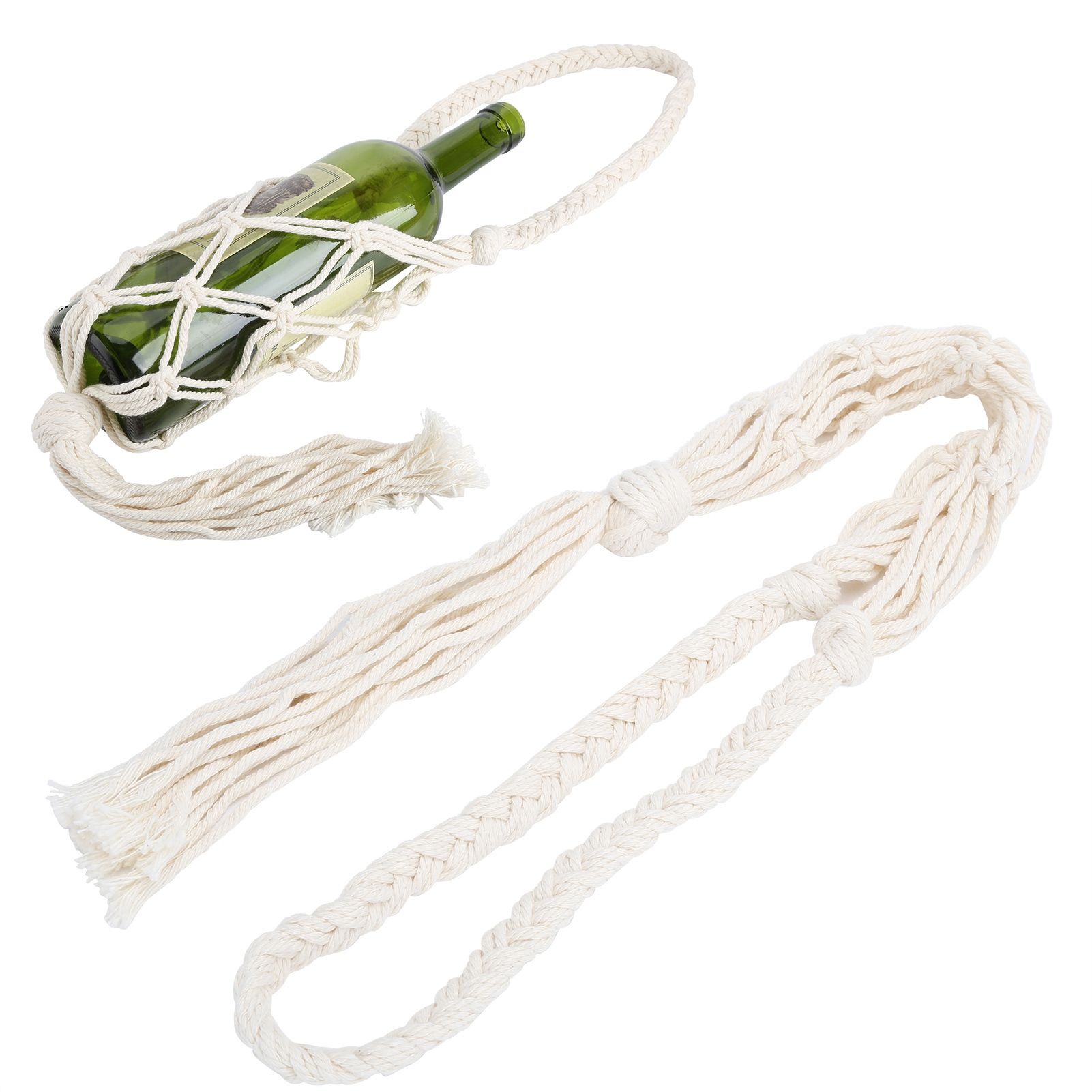 Wine Bottle Holder Bohemian Style Hand Knitting Cotton Rope Bottles Storage view 7