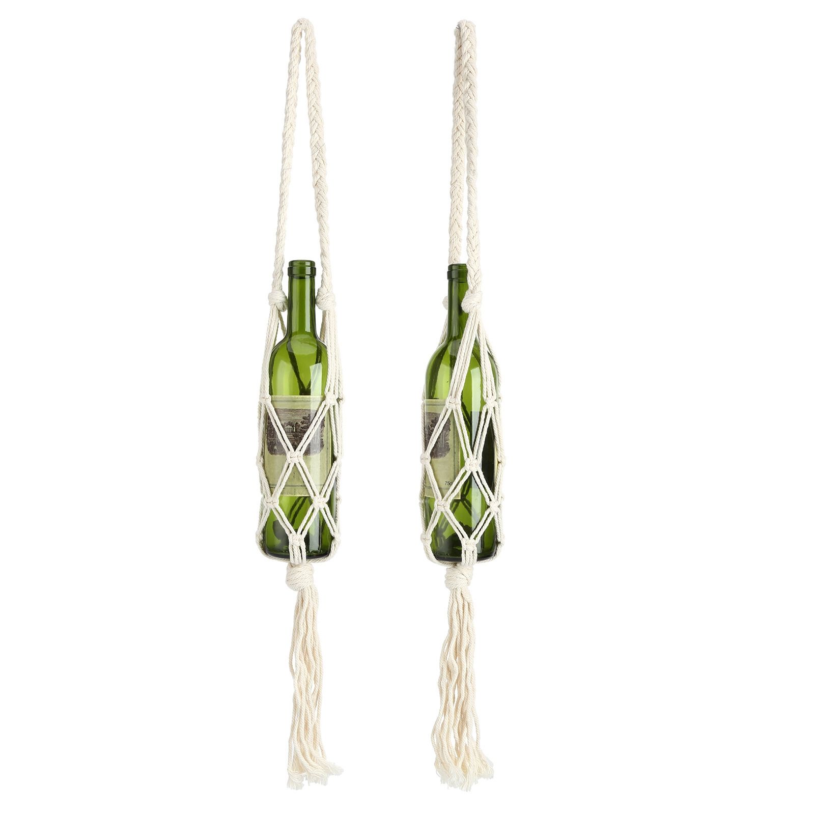 Wine Bottle Holder Bohemian Style Hand Knitting Cotton Rope Bottles Storage view 10